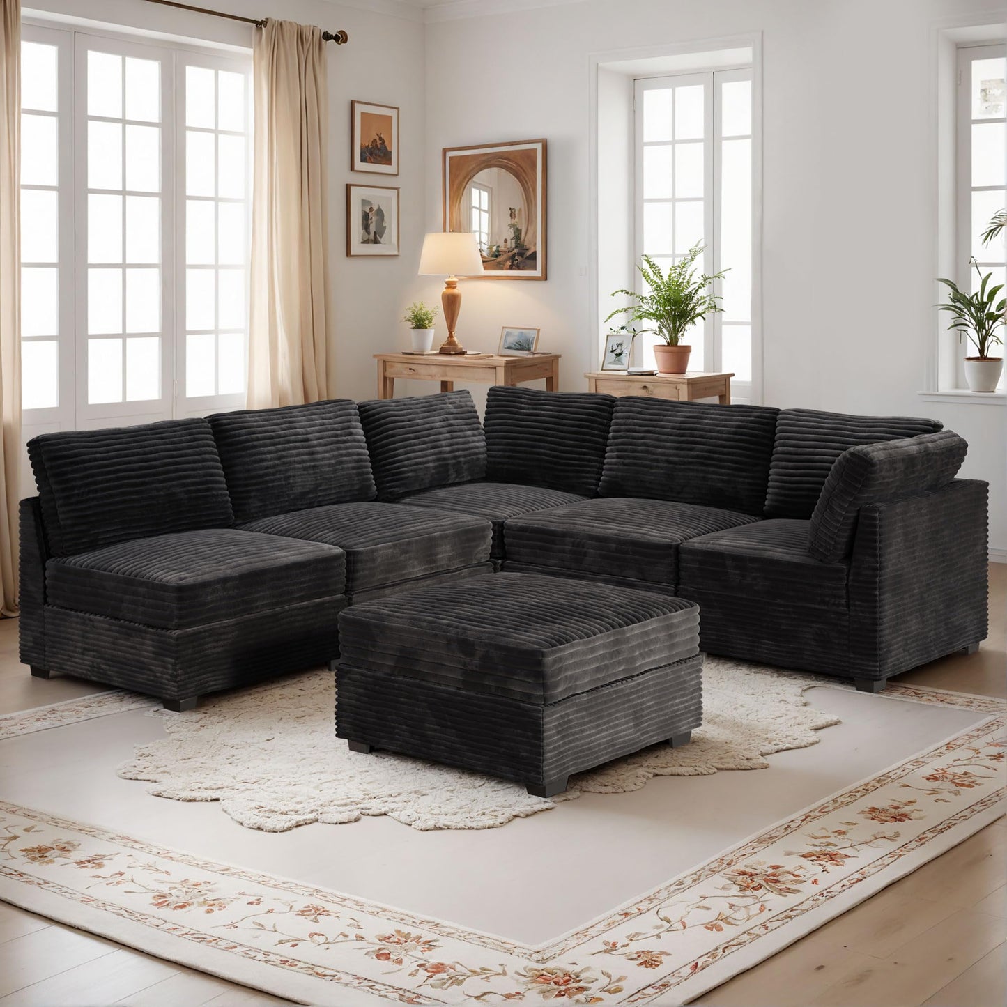 HOOOWOOO Modular Sectional Sofa,5 Pieces Sectional Couches for Living Room,98X98 L Shaped Cloud Couch Set(Grey Velvet Corduroy)