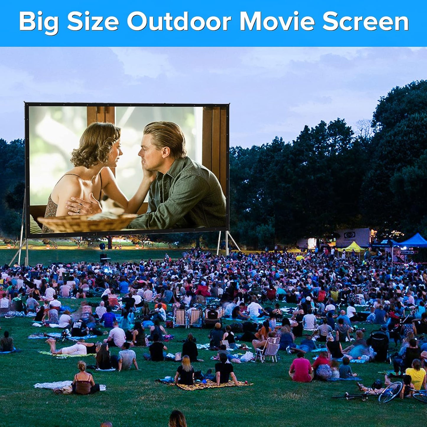 Projector Screen and Stand,JWSIT 135 inch Outdoor Movie Screen-Upgraded 3 Layers PVC 16:9 Outdoor Projector Screen,Portable Video Projection Screen with Carrying Bag for Home Theater Backyard