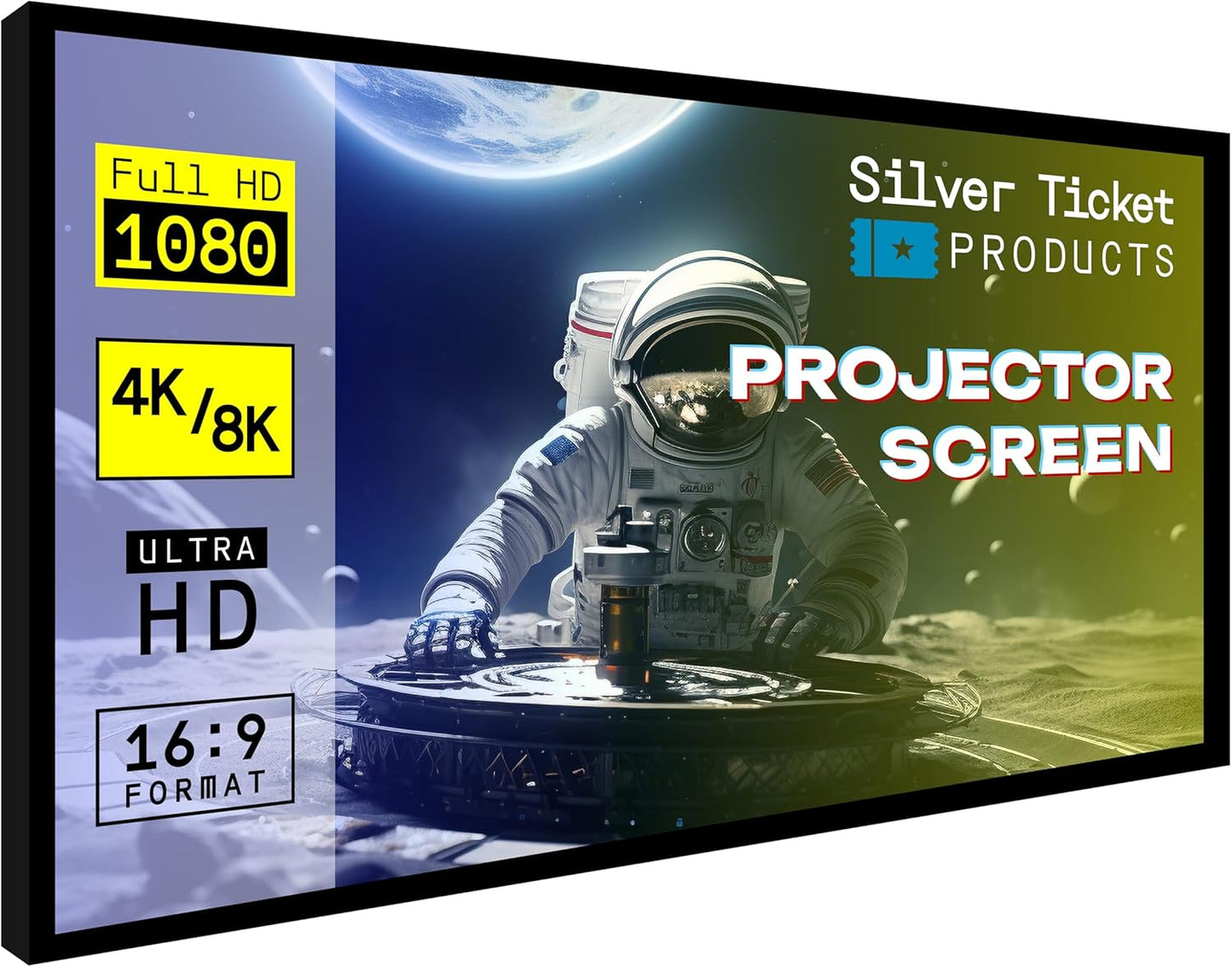 Silver Ticket Products STR Series 6 Piece White 1.1 Gain 120" Diagonal 16:9 Format Projection Screen, Aluminum Frame, Wall Mounted, 109.25x63.625 inches STR-169120