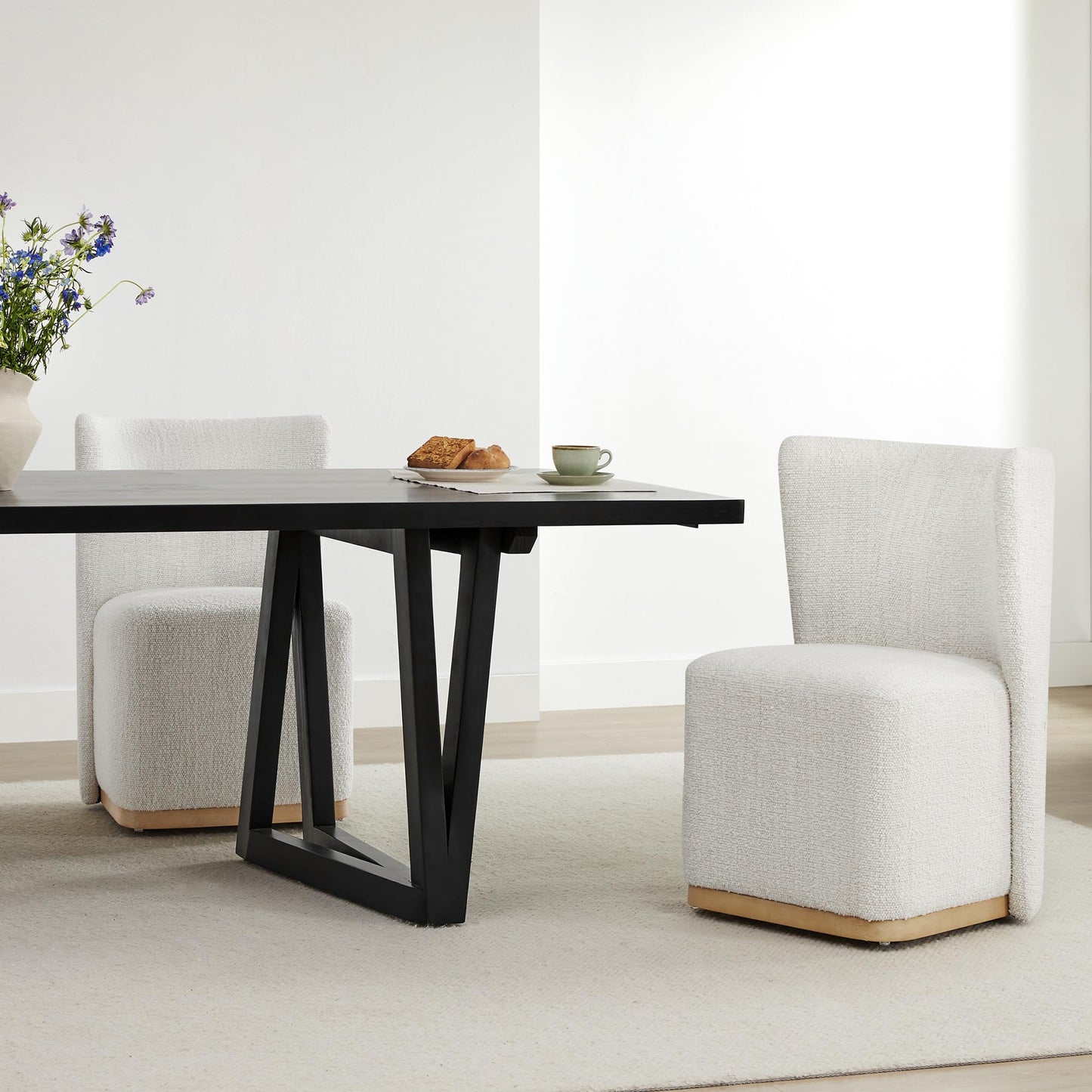 CHITA Upholstered Rolling Dining Chair with Casters Set of 2, Oatmeal | FSC Certified Modern Fabric Dining Chair with Casters, Boucle Dining Chairs for Reading Room Kitchen Dining Room