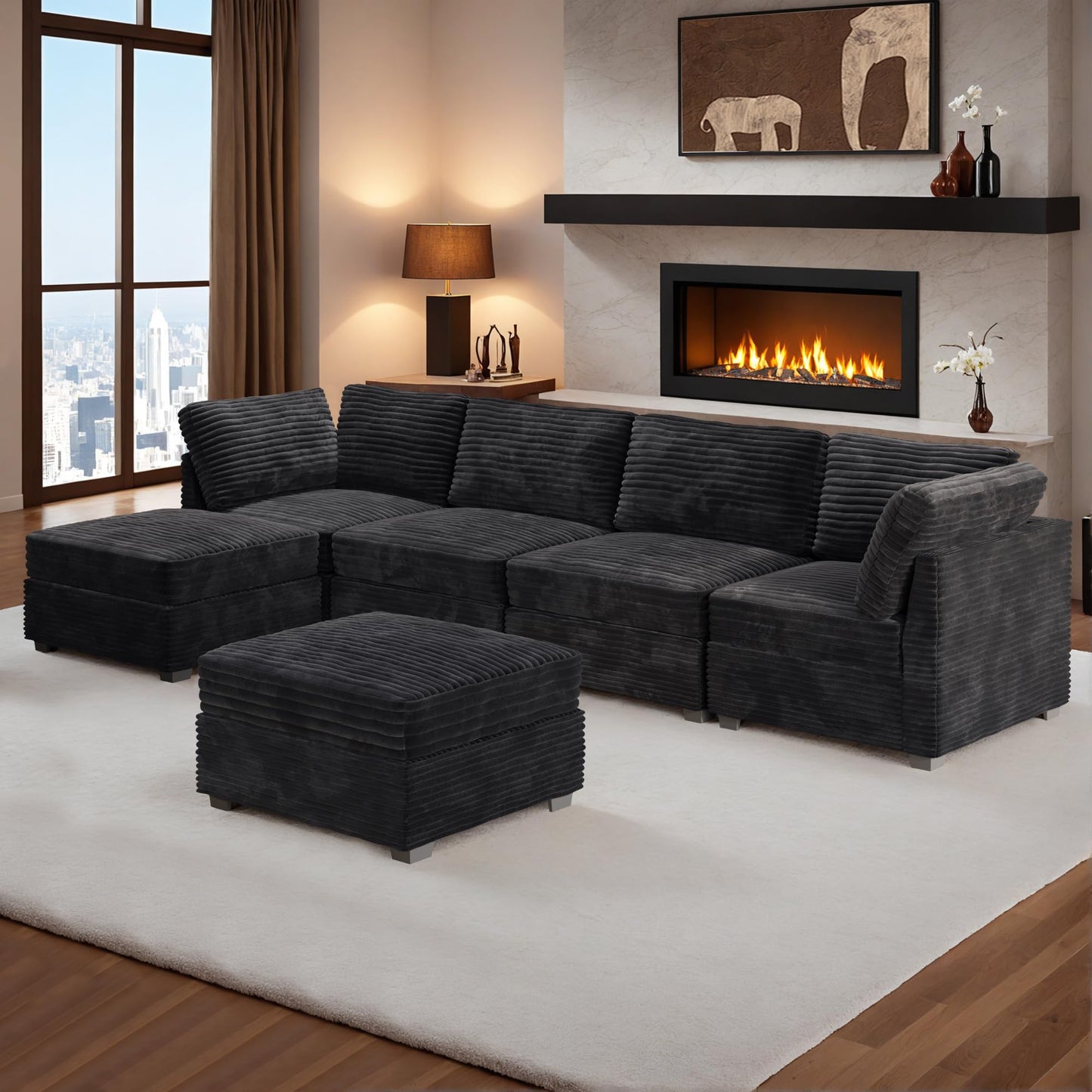 HOOOWOOO Modular Sectional Sofa,5 Pieces Sectional Couches for Living Room,98X98 L Shaped Cloud Couch Set(Grey Velvet Corduroy)