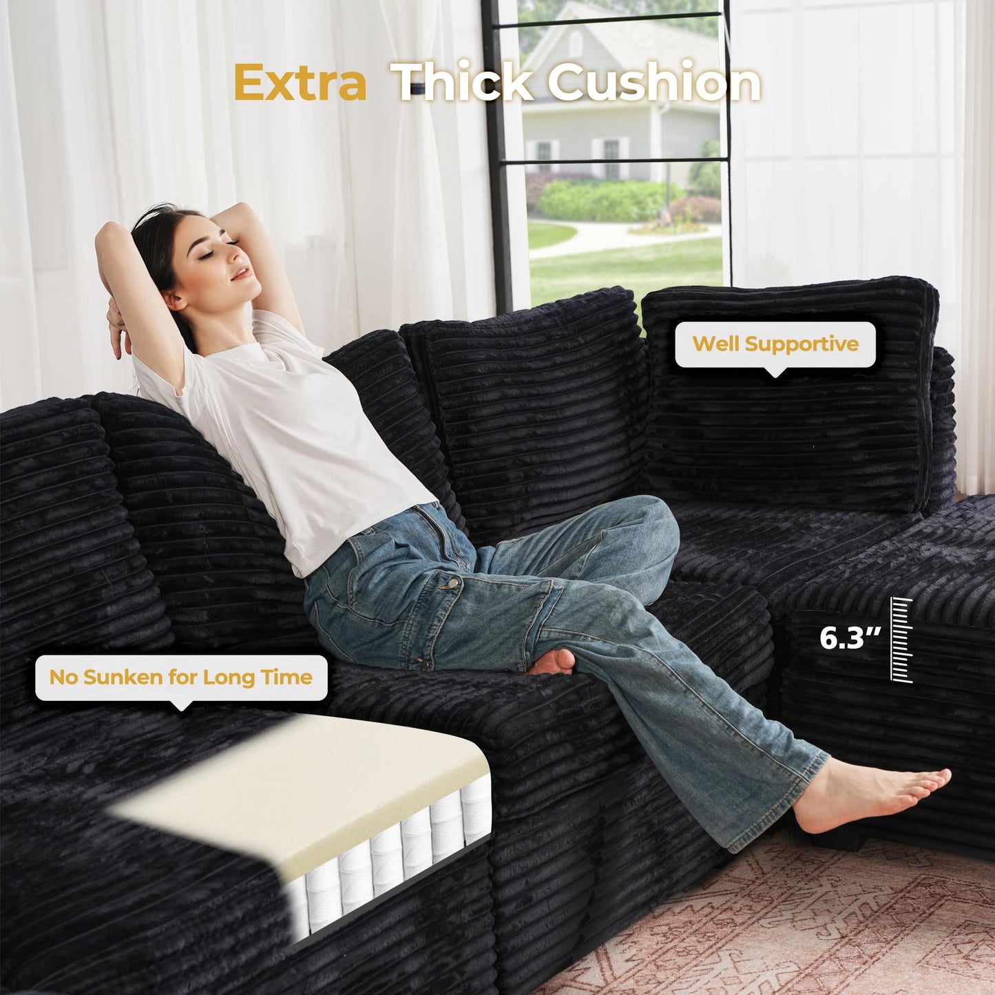 HOOOWOOO Modular Sectional Sofa,5 Pieces Sectional Couches for Living Room,98X98 L Shaped Cloud Couch Set(Grey Velvet Corduroy)