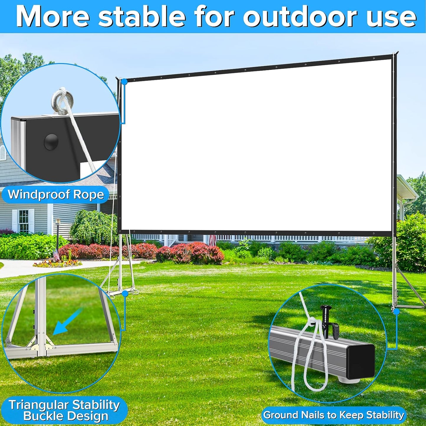 Projector Screen and Stand,JWSIT 135 inch Outdoor Movie Screen-Upgraded 3 Layers PVC 16:9 Outdoor Projector Screen,Portable Video Projection Screen with Carrying Bag for Home Theater Backyard