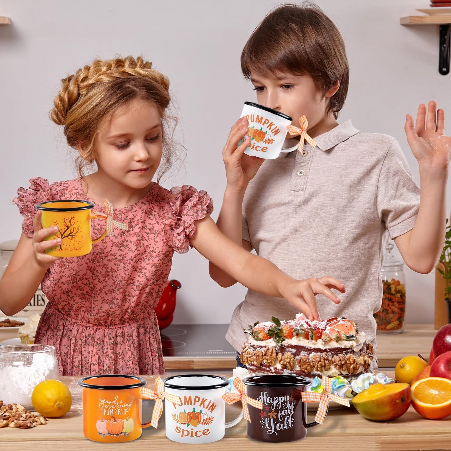 Quera 4 Pcs Fall Thanksgiving Mini Coffee Mug, Pumpkin Mini Coffee Cups for Tiered Tray Decor Autumn Centerpieces, Farmhouse Kitchen Coffee Bar PartyDecorations, Birthday Gift, 240ml