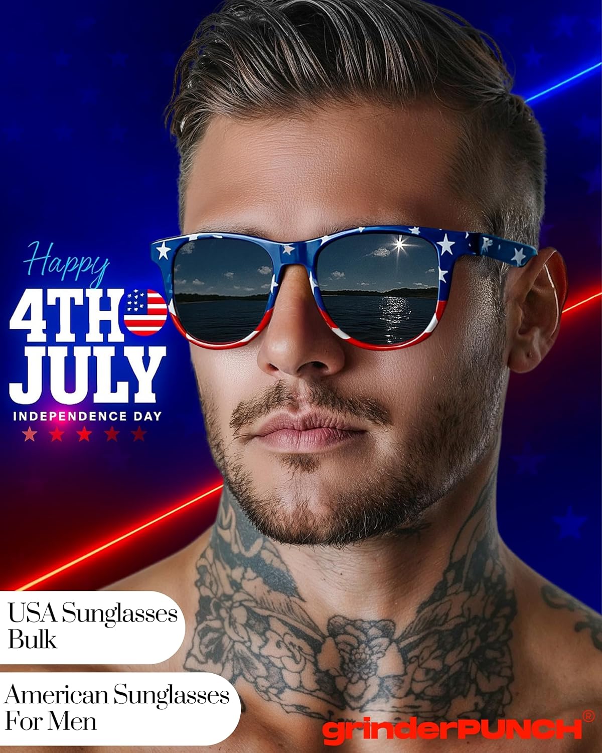 grinderPUNCH 2 Pairs Bulk American Sunglasses USA Flag Classic Patriot