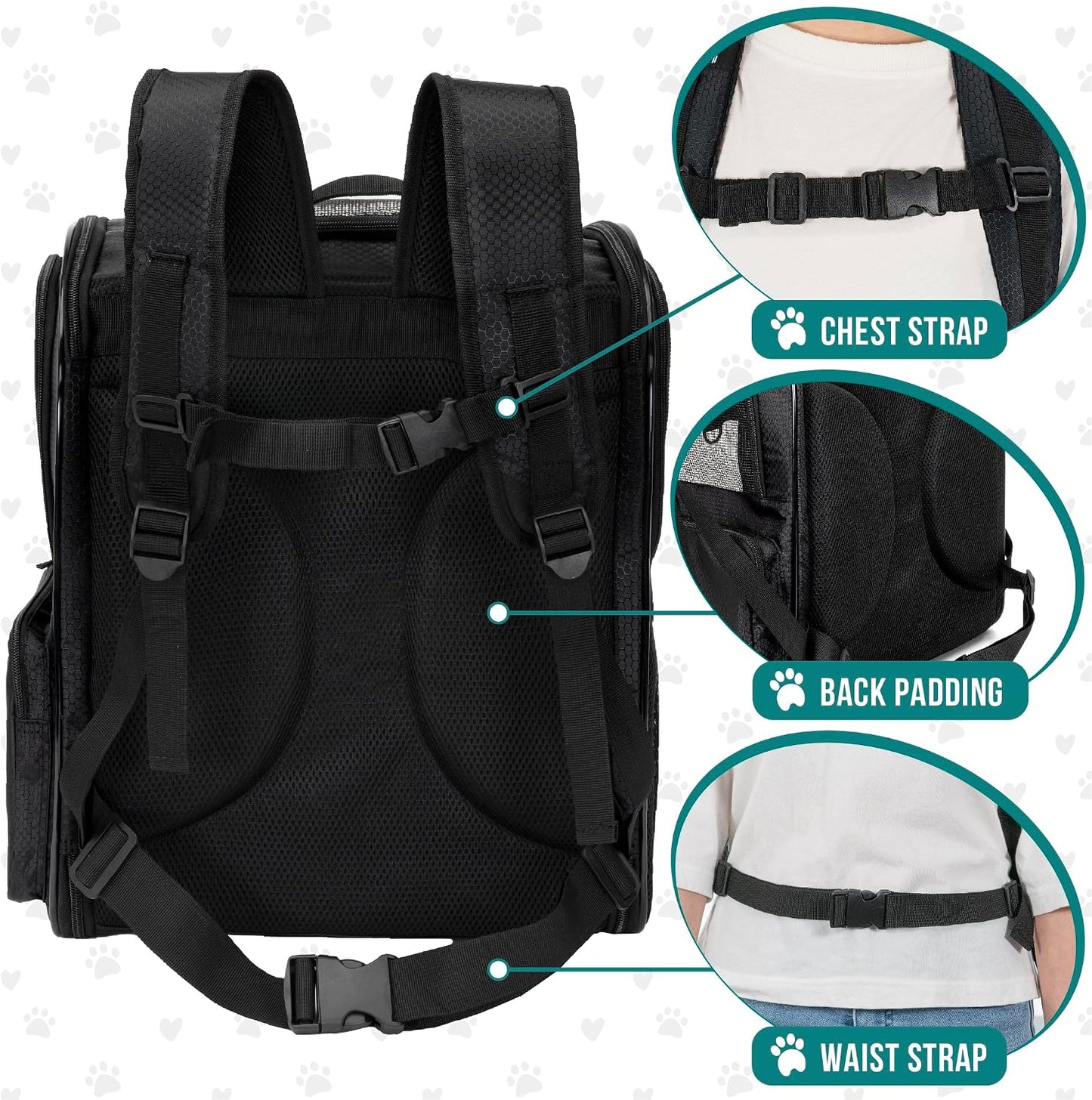 PetAmi Dog and  Cat Backpack Carrier for Cats, 4-Way Entry Ventilated, 18lbs Max | Sherpa Bed Included, Foldable Load-In Top, Safety Reflective Strap, Breathable Mesh, Poop Bag Dispenser, Padded Back Support