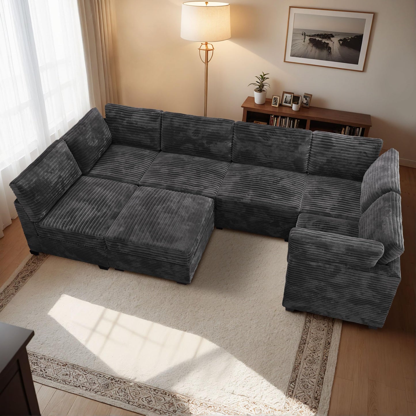 HOOOWOOO Modular Sectional Sofa,5 Pieces Sectional Couches for Living Room,98X98 L Shaped Cloud Couch Set(Grey Velvet Corduroy)