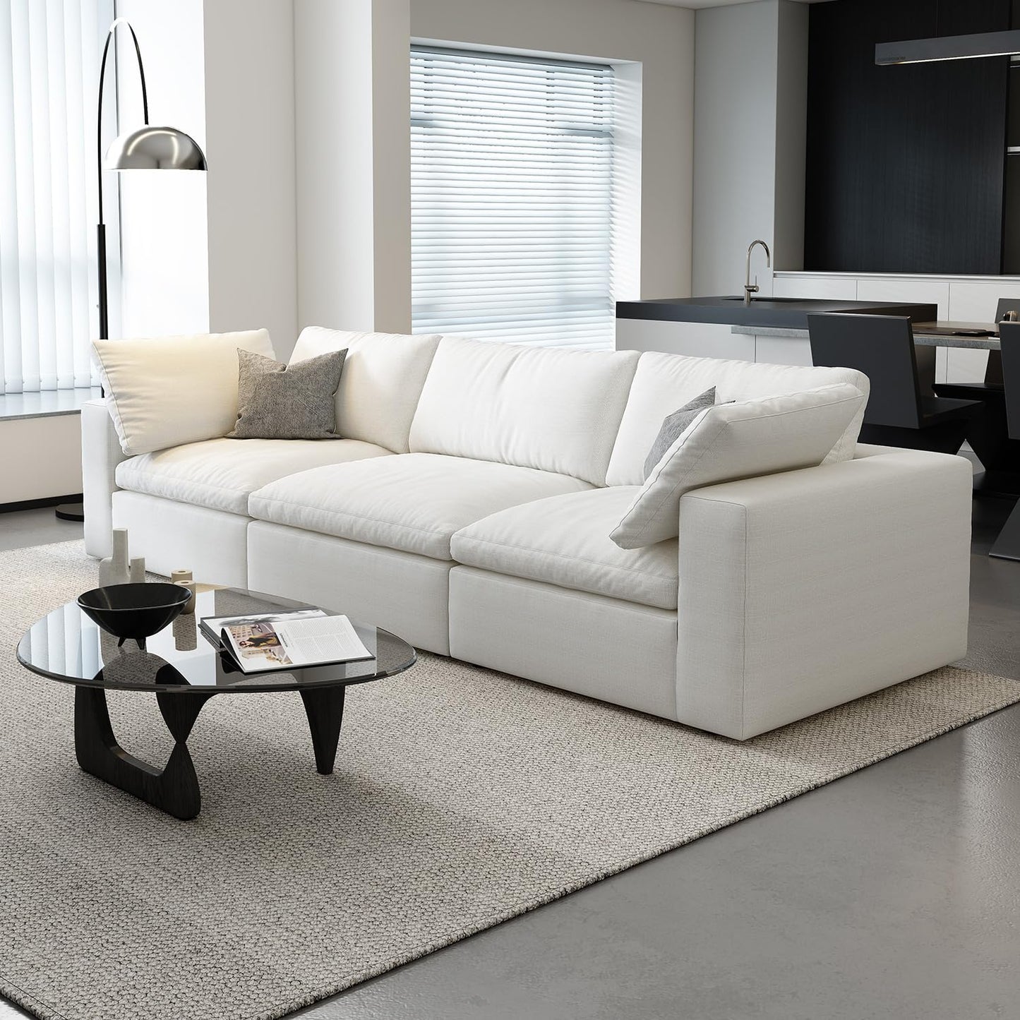 Cloud Modular Sectional Sofa with Storage Ottoman,120" L Shaped Sectional Couches for Living Room,Down Filled Comfort Minimalist Deep Sofa Couches for Office Apartment (White, 3 Seater+1 Ottoman)