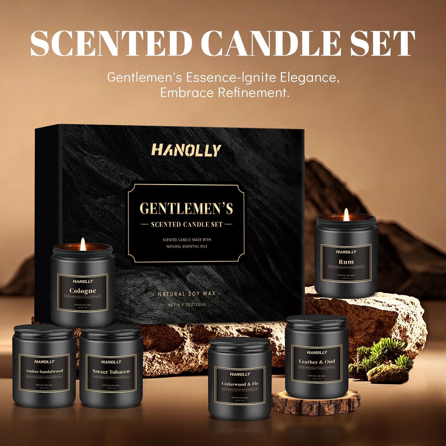 Hotel Scented Candles Set, 6 Pack Candles for Home Scented, Luxury Aromatherapy Jar Candle Gifts for Men & Women, Natural Soy Wax Long Lasting Candle Kit for Fathers Day, Birthday, Christmas