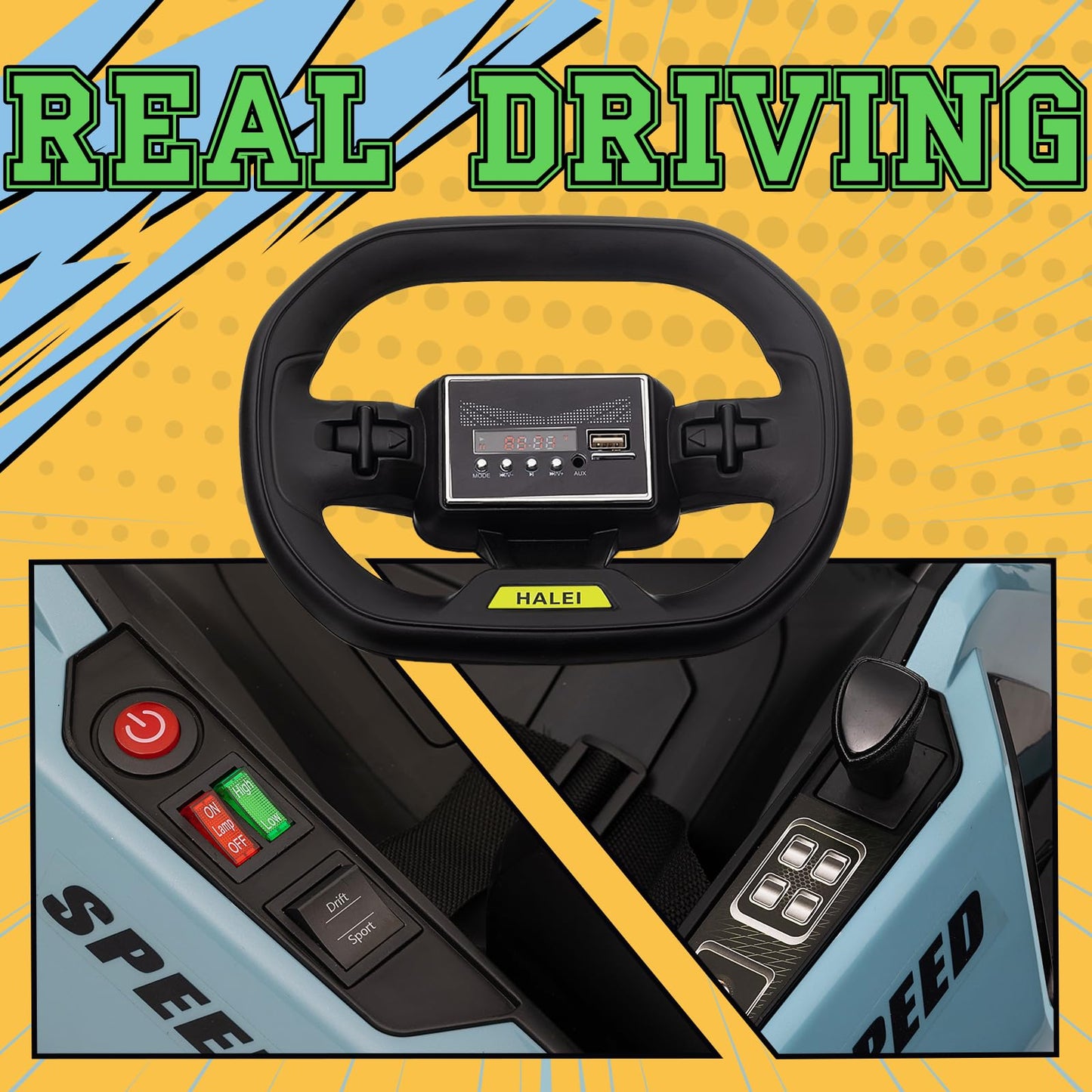 KerryYoo K61 Go Kart Electric Drift Kart with Length Adjustable Seat, 24V Outdoor Ride on Toy with 4 Speed Mode, Crazy Cart for Kids 6-12 Years Old, Fast 300W Motor, 8.5 MPH, Bluetooth - Blue