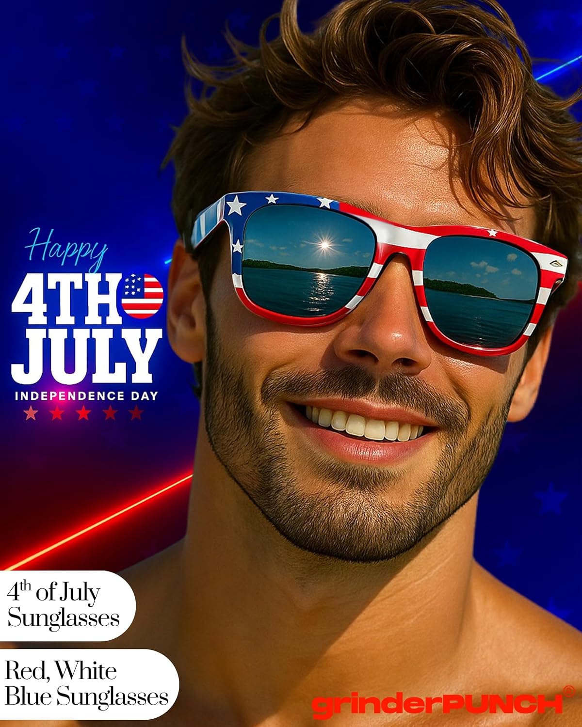 grinderPUNCH 2 Pairs Bulk American Sunglasses USA Flag Classic Patriot