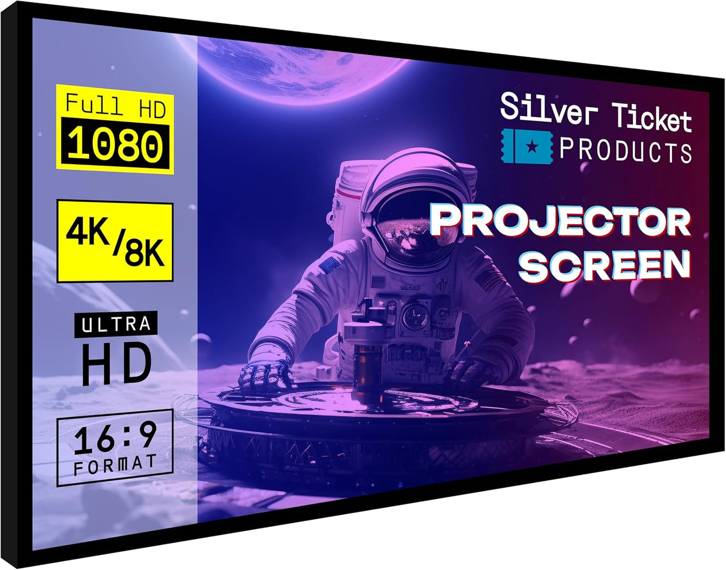 Silver Ticket Products STR Series 6 Piece White 1.1 Gain 120" Diagonal 16:9 Format Projection Screen, Aluminum Frame, Wall Mounted, 109.25x63.625 inches STR-169120