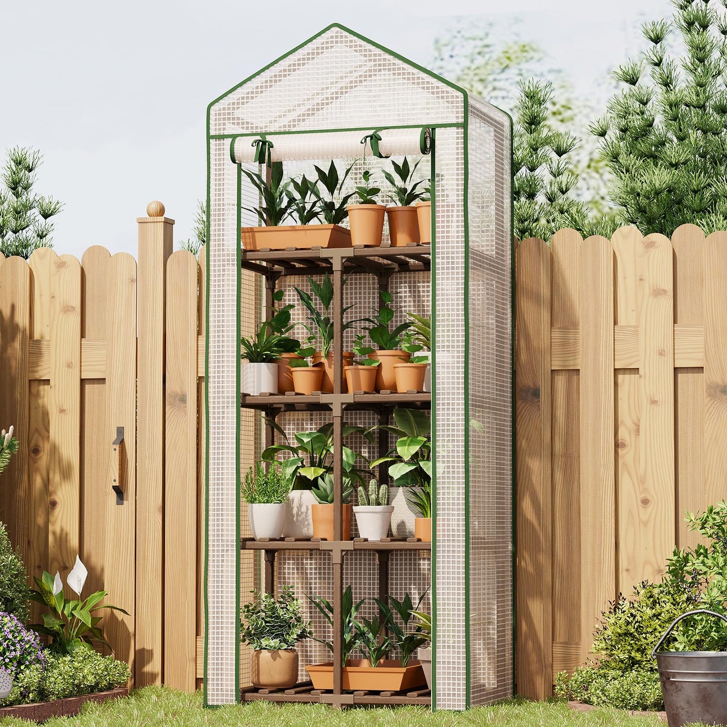 Bamworld 23 x 17 x 54-Inch Mini Greenhouses with Wheels Portable Green House with PE Cover Sturdy Eucalyptus Wood Frame Small Greenhouse for Winter Plant Frost Protection with Sturdy Eucalyptus Frame