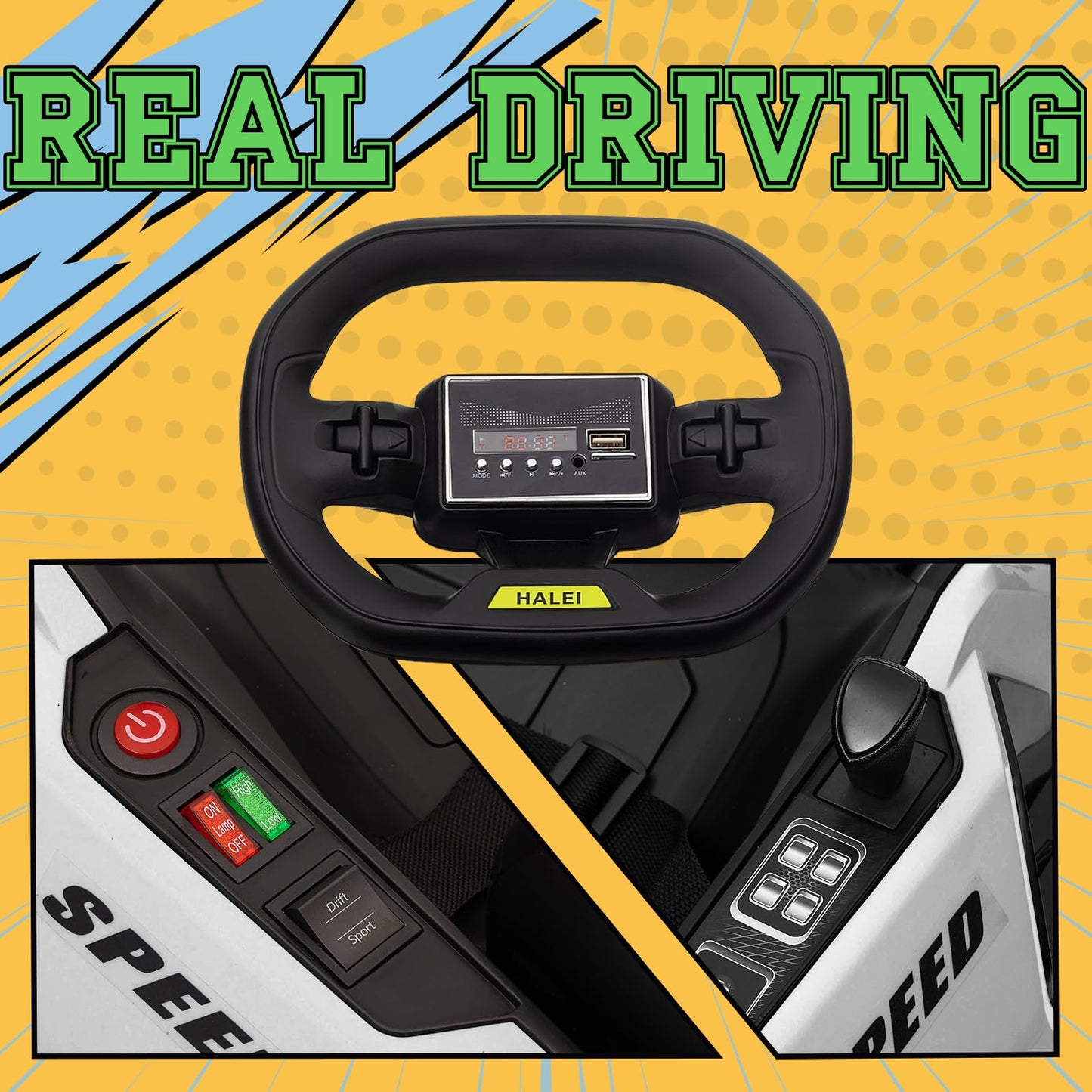 KerryYoo K61 Go Kart Electric Drift Kart with Length Adjustable Seat, 24V Outdoor Ride on Toy with 4 Speed Mode, Crazy Cart for Kids 6-12 Years Old, Fast 300W Motor, 8.5 MPH, Bluetooth - Blue