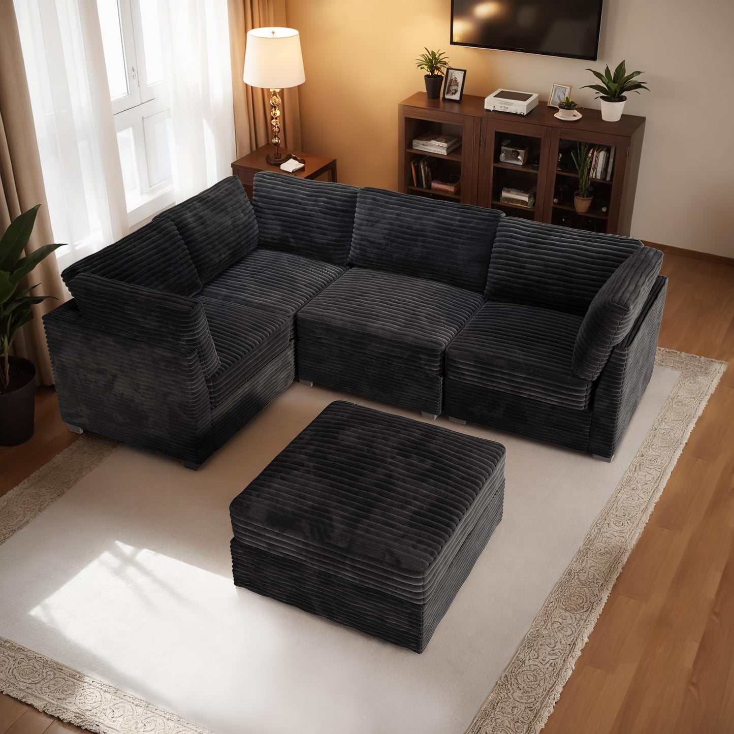 HOOOWOOO Modular Sectional Sofa,5 Pieces Sectional Couches for Living Room,98X98 L Shaped Cloud Couch Set(Grey Velvet Corduroy)