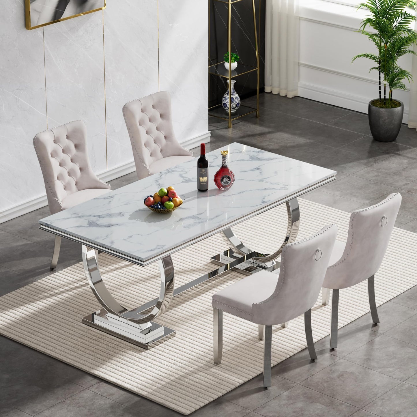 HomVent 70" Faux Marble Dining Table Set for 6, Rectangular Marble Top Kitchen Table Set, Kitchen & Dining Room Sets, Dining Table and Dining Chair