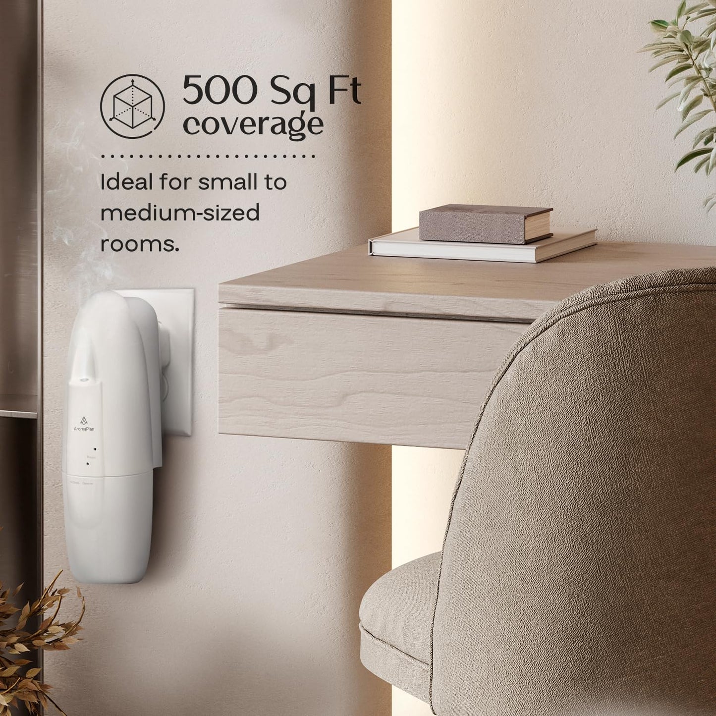 AROMAPLAN Authentic Plug in Waterless Diffuser - Up to 500 Sq. FT Coverage - Nanotechnology Plug in Oil Diffuser for Essential Oils -for Home and Office - Wall Silent & Waterless Oil Diffuser (White)