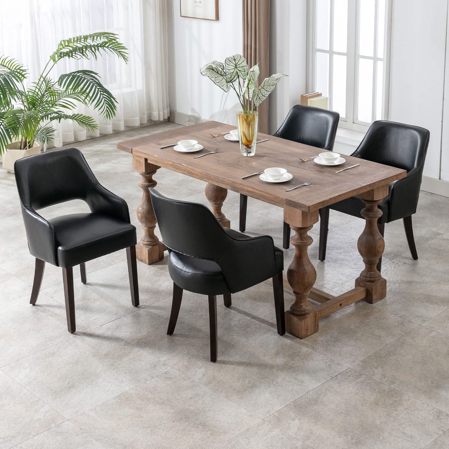 Linen Dining Chairs Set of 4 Upholstered Accent Chairs Side Chair with Wood Legs for Living Room/Dining Room/Bedroom/Restaurant, Cream