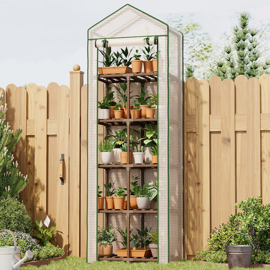 Bamworld 23 x 17 x 54-Inch Mini Greenhouses with Wheels Portable Green House with PE Cover Sturdy Eucalyptus Wood Frame Small Greenhouse for Winter Plant Frost Protection with Sturdy Eucalyptus Frame