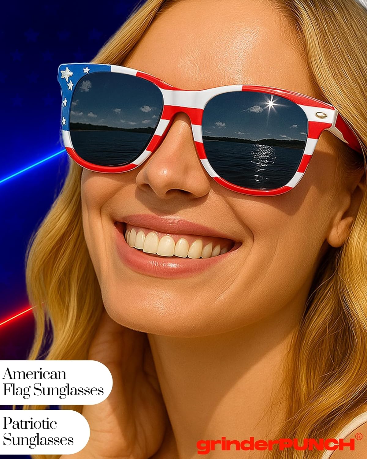 grinderPUNCH 2 Pairs Bulk American Sunglasses USA Flag Classic Patriot