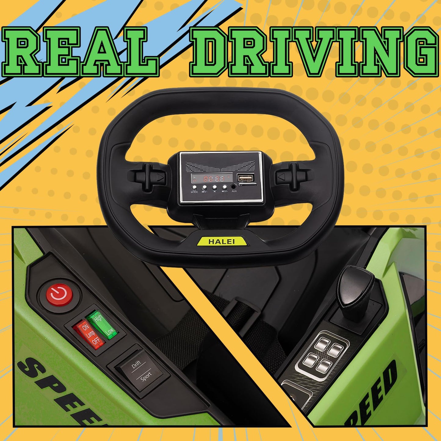 KerryYoo K61 Go Kart Electric Drift Kart with Length Adjustable Seat, 24V Outdoor Ride on Toy with 4 Speed Mode, Crazy Cart for Kids 6-12 Years Old, Fast 300W Motor, 8.5 MPH, Bluetooth - Blue