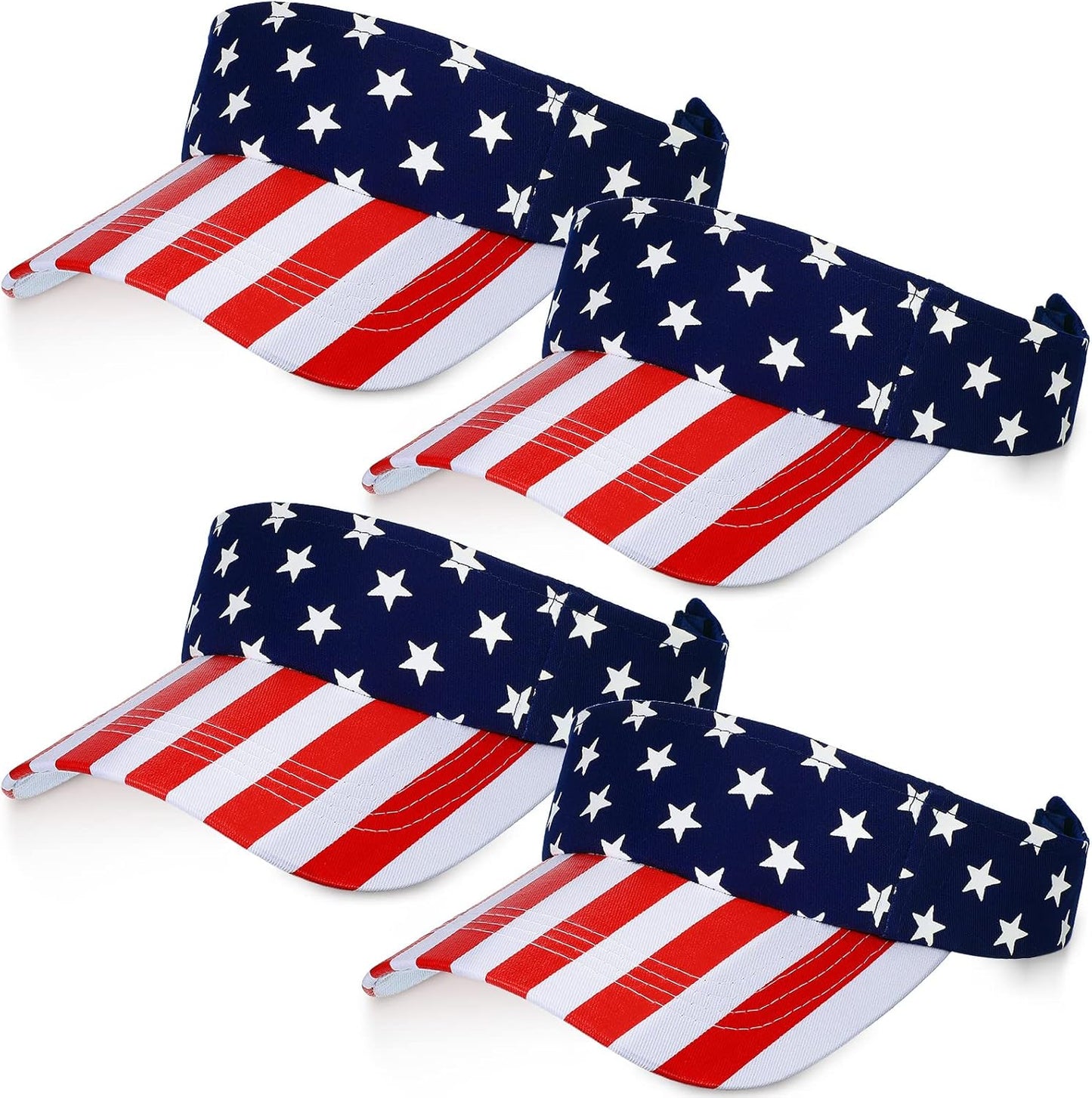 4 Pieces American USA Flag Visor Patriotic Visor Star Stripe Sun Visor Hat Adjustable Printed Twill Sun Protection Hat for Men Women