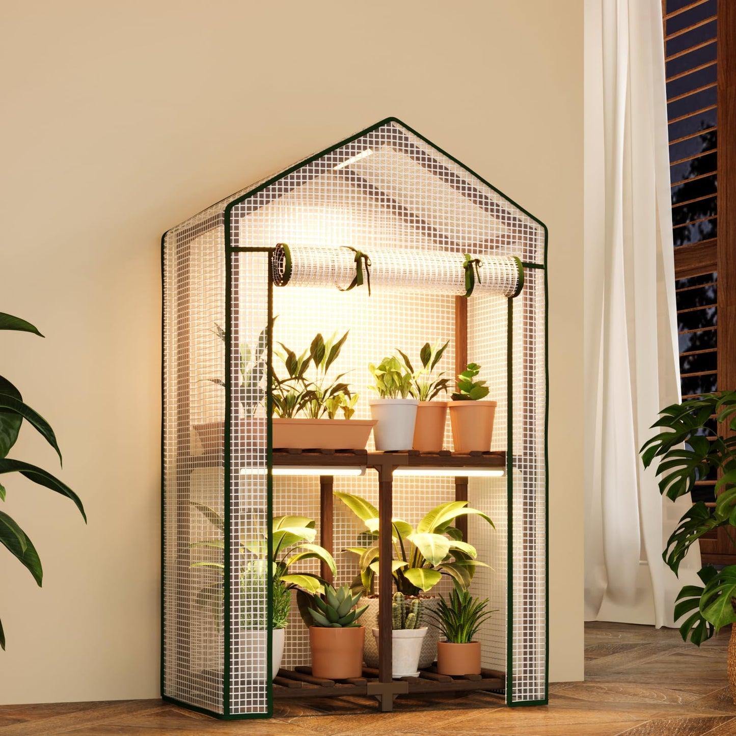 Bamworld 23 x 17 x 54-Inch Mini Greenhouses with Wheels Portable Green House with PE Cover Sturdy Eucalyptus Wood Frame Small Greenhouse for Winter Plant Frost Protection with Sturdy Eucalyptus Frame