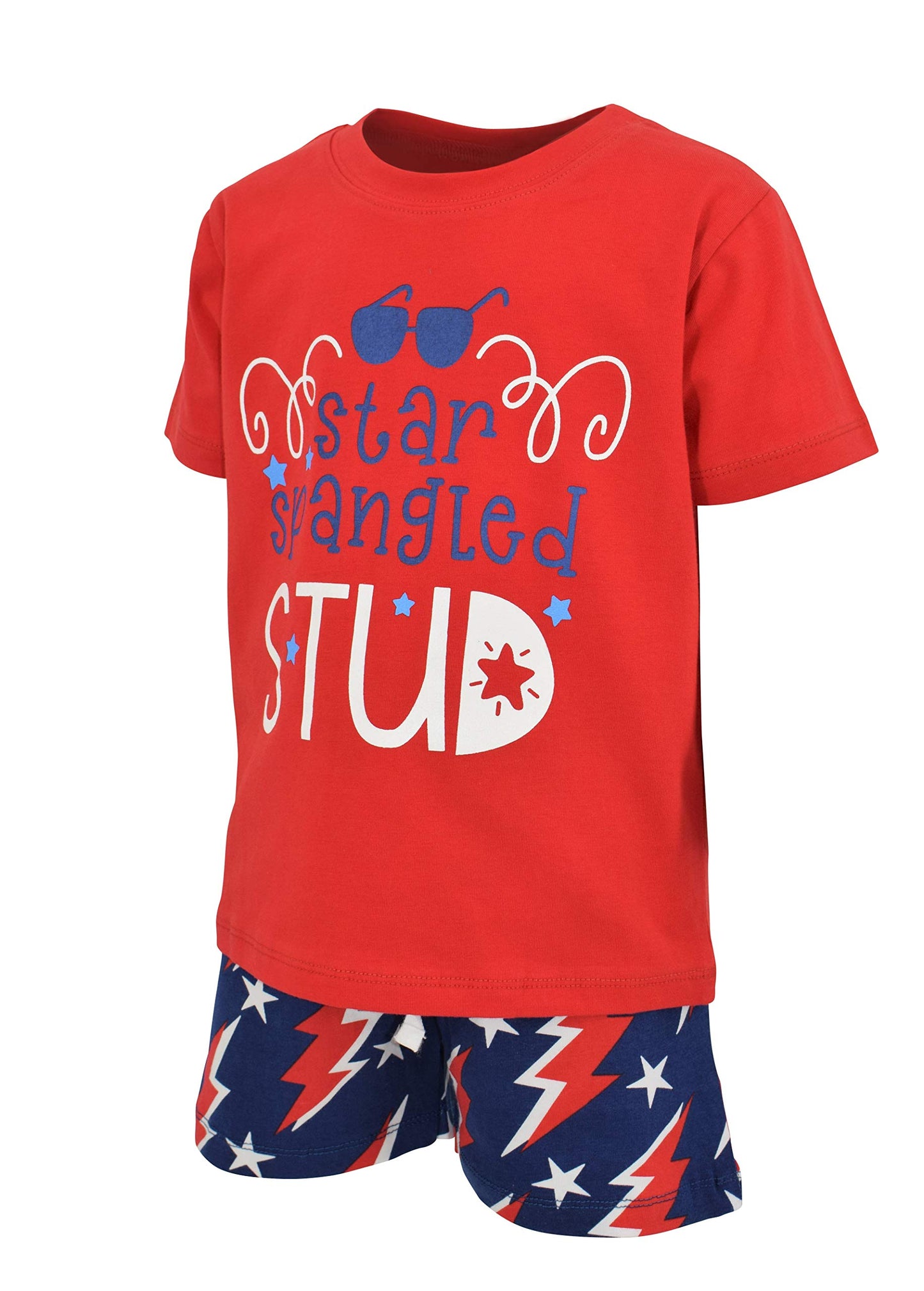 Boys 2pc Shorts Set Outfit Short Sleeve Shirt with Bold Applique Print and Shorts