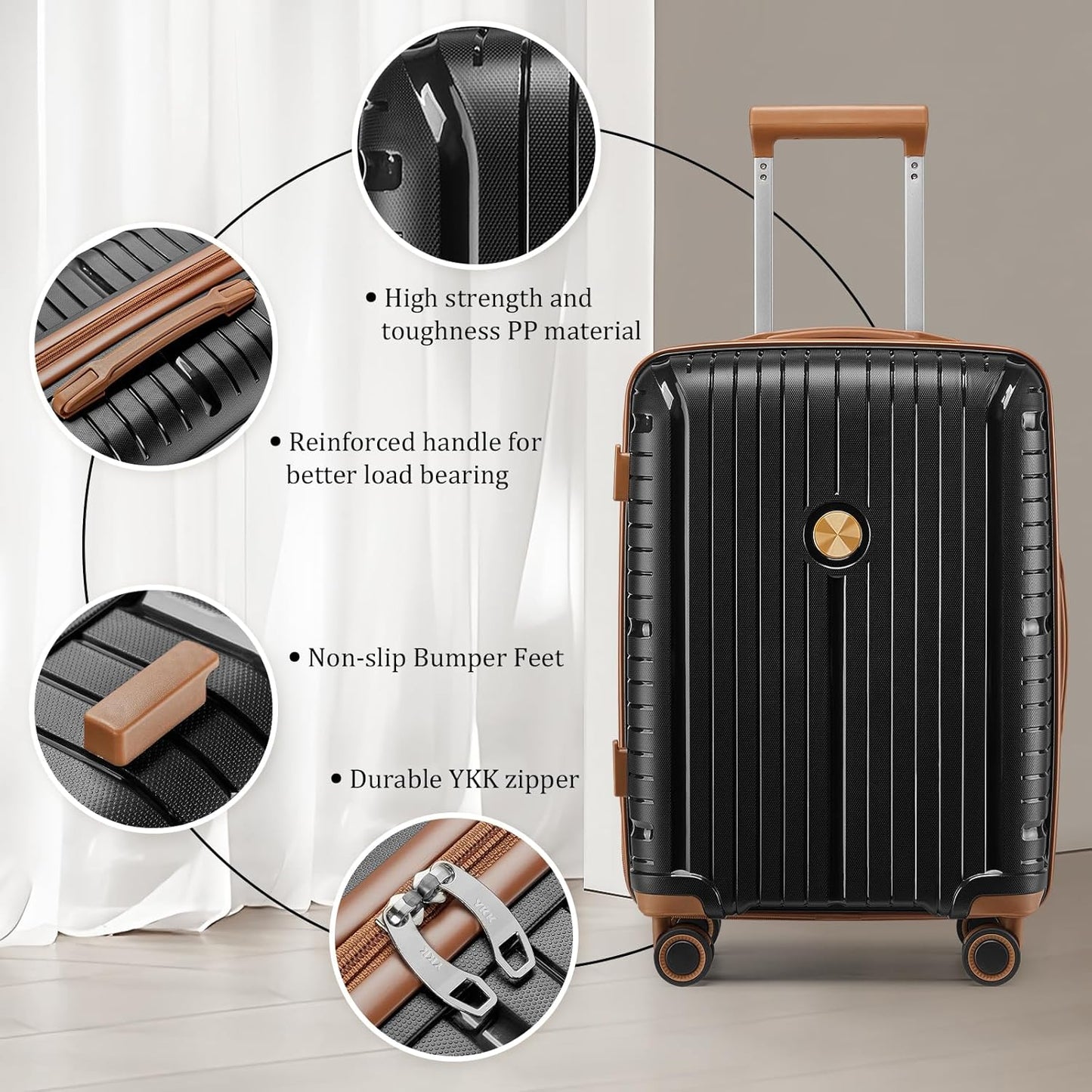 Joyway Luggage Sets 5 Piece PP Hardshell Carry on Suitcase, Travel Lightweight Carry-on with Double Spinner Wheels and TSA Lock, Purple