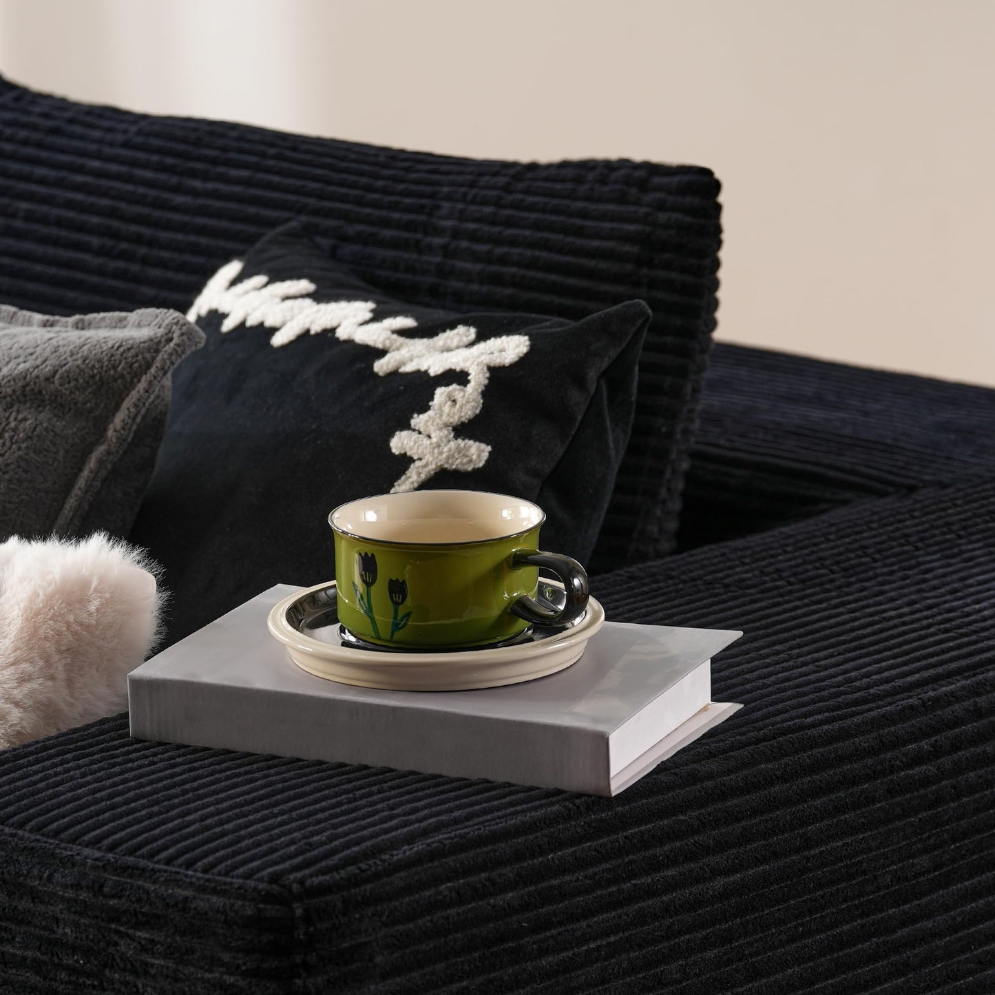 ovios 104" Cloud Sectional Couch with L-Shape Chaise,Modern Modular Sofa with Deep Seat, Upholstered Couches for Living Room Bedroom,No Assembly Required, Black (Corduroy Fabric)