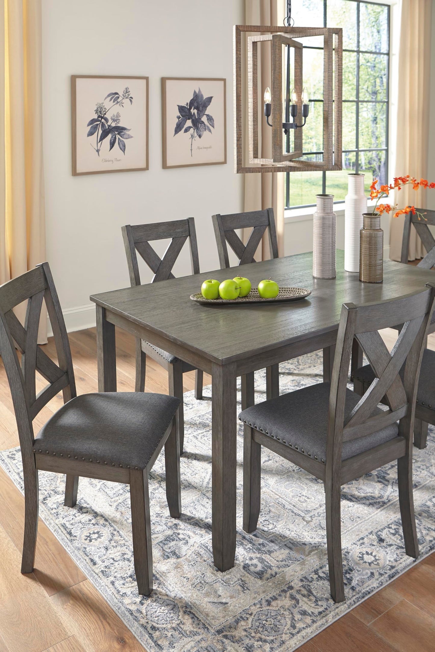 Signature Design by Ashley Skempton Cottage Dining Room Table Set with 6 Upholstered Chairs, Whitewash