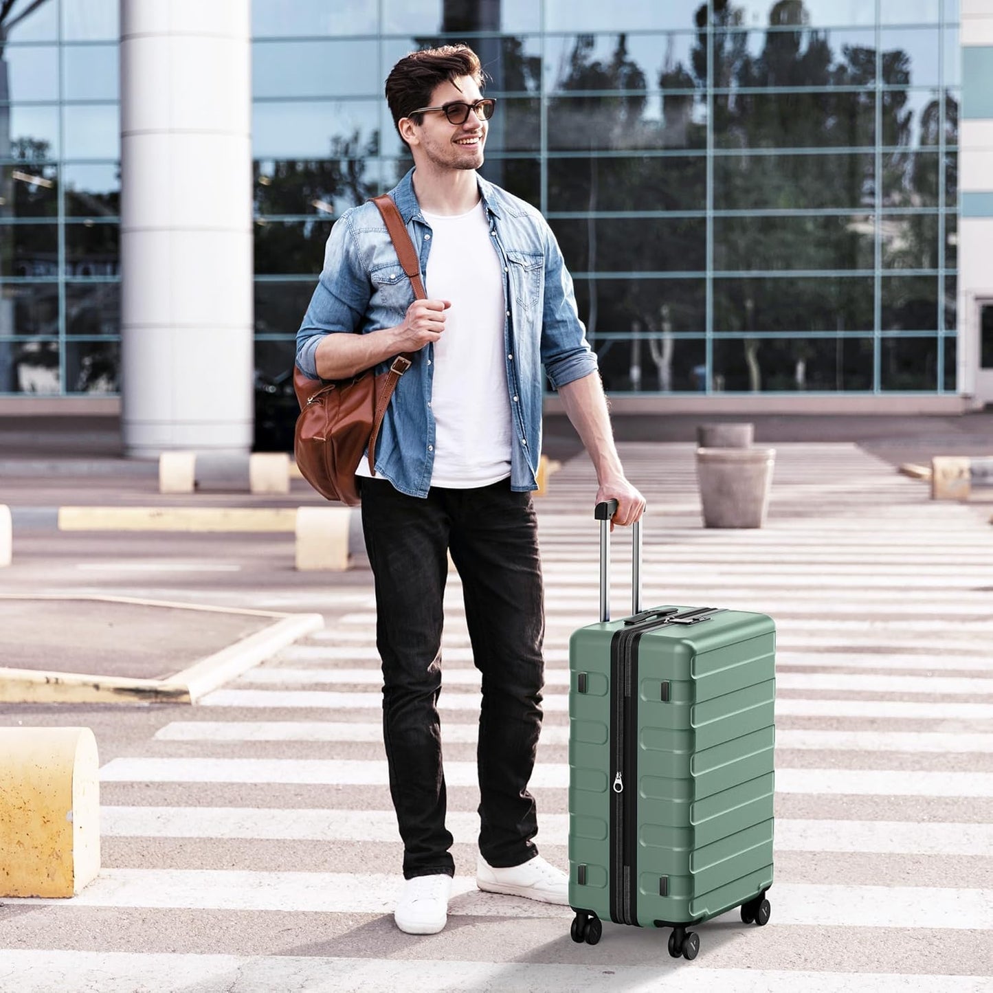 Luggage Sets 3 Piece (3-YEARS VIP SERVICE) Hardside Expandable Lightweight Premium Polycarbonate Simple Beautiful Travel Suitcase with Wheels x1 TSA Approved Lock for Women Men, Green