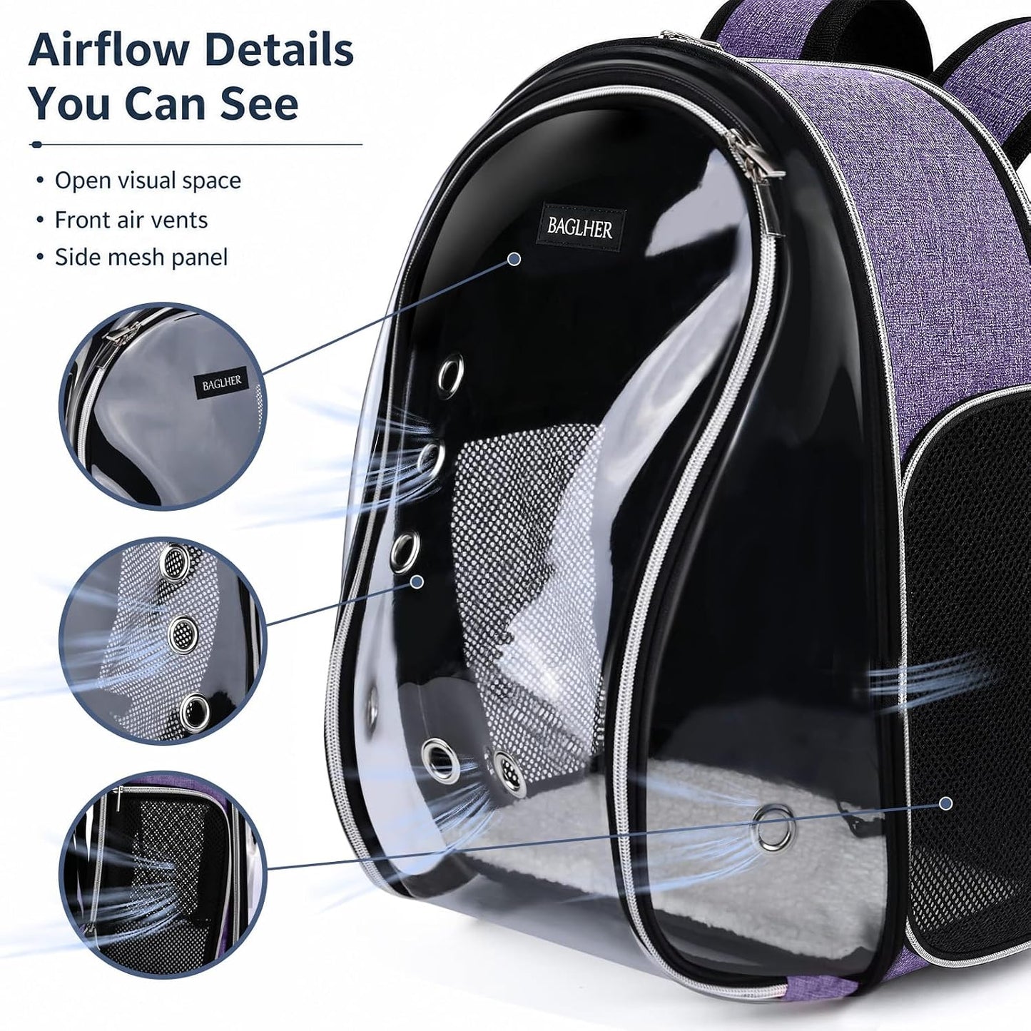 BAGLHER Cat and Dog Carrier Backpack Bubble - Fit Up to 18 Lbs - Airline-Approved Dog Backpack Carrier for Small Pets Puppies Dogs Bunny, Space Capsule Dog Carrier Backpack for Travel Outdoor Hiking, Purple