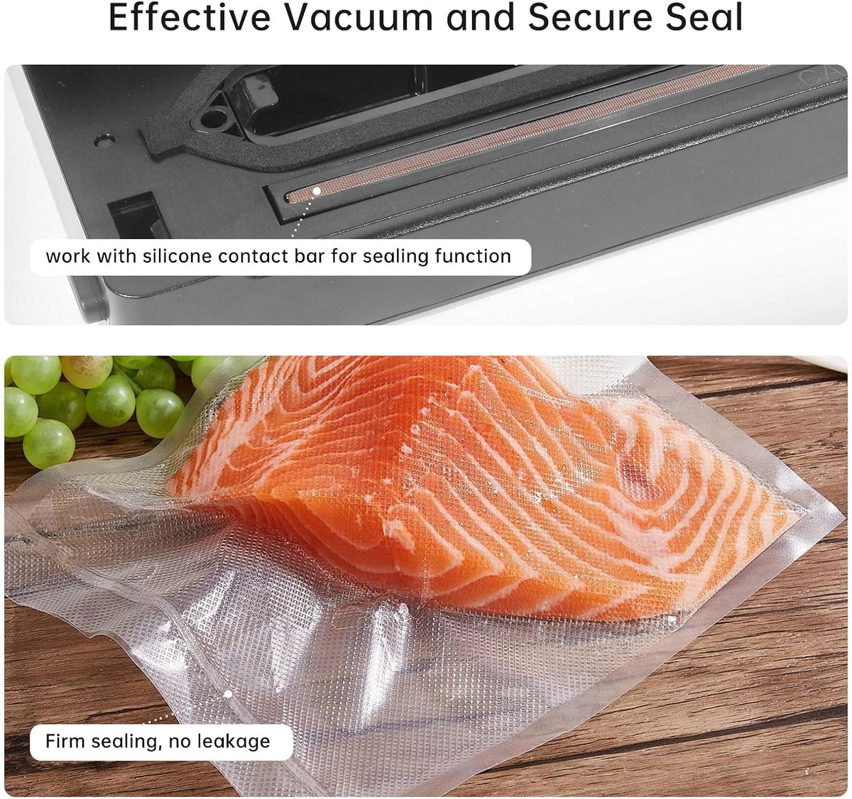 Black Vacuum Sealer Machine, VS6615H 60KPa 4-in-1 Compact Food Sealer with Double Heat Seal for Dry Moist Food, Built-in Cutter, Bag Storage + Bags, for Home Cooks & Meal Preppers
