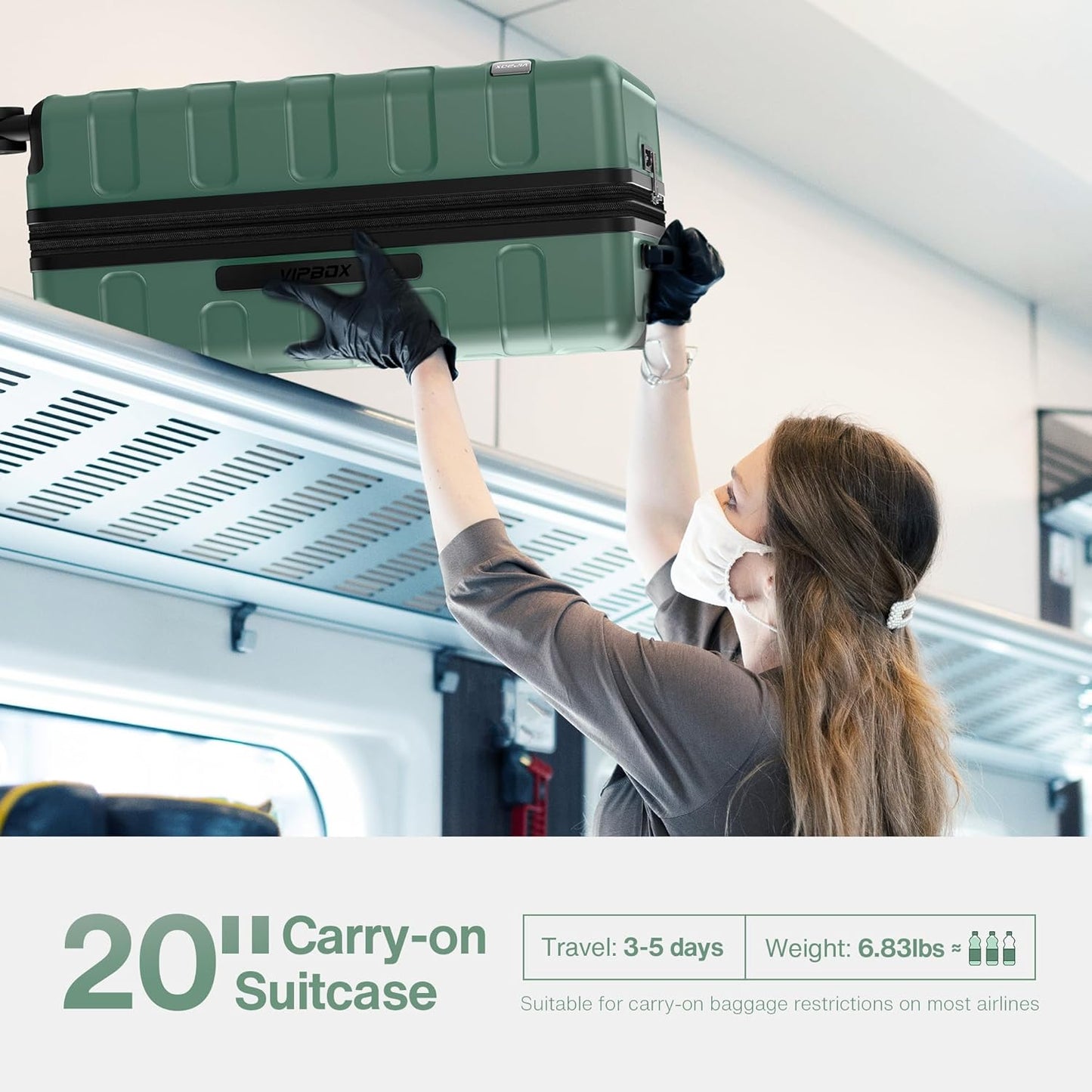 Luggage Sets 3 Piece (3-YEARS VIP SERVICE) Hardside Expandable Lightweight Premium Polycarbonate Simple Beautiful Travel Suitcase with Wheels x1 TSA Approved Lock for Women Men, Green