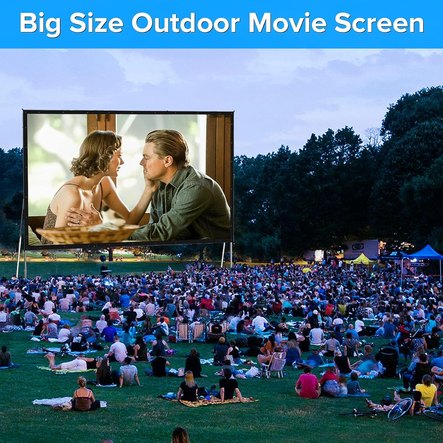 Projector Screen and Stand,JWSIT 135 inch Outdoor Movie Screen-Upgraded 3 Layers PVC 16:9 Outdoor Projector Screen,Portable Video Projection Screen with Carrying Bag for Home Theater Backyard