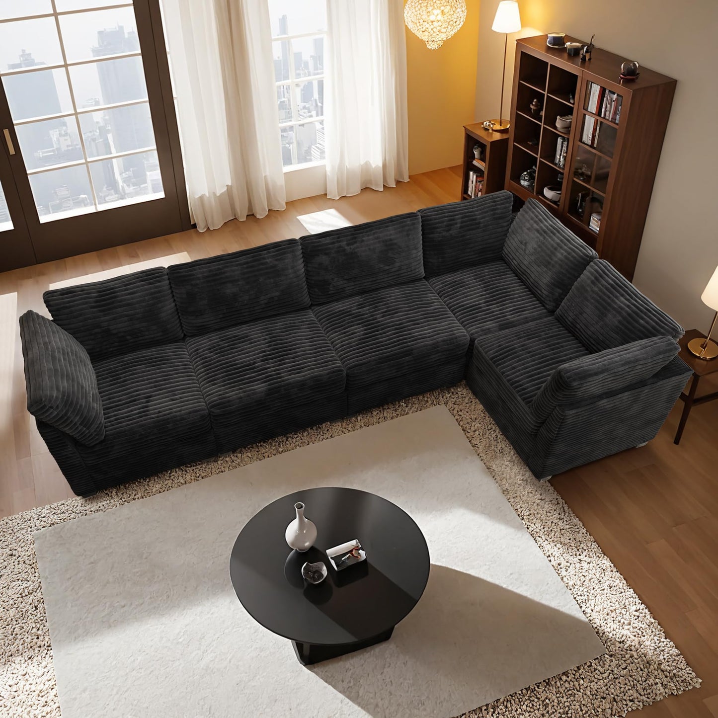 HOOOWOOO Modular Sectional Sofa,5 Pieces Sectional Couches for Living Room,98X98 L Shaped Cloud Couch Set(Grey Velvet Corduroy)