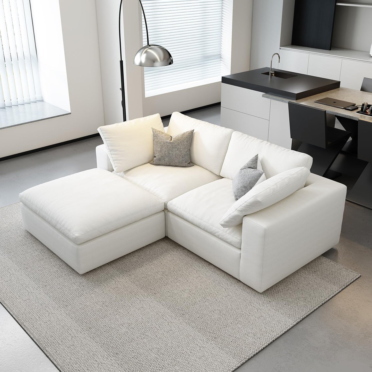 Cloud Modular Sectional Sofa with Storage Ottoman,120" L Shaped Sectional Couches for Living Room,Down Filled Comfort Minimalist Deep Sofa Couches for Office Apartment (White, 3 Seater+1 Ottoman)