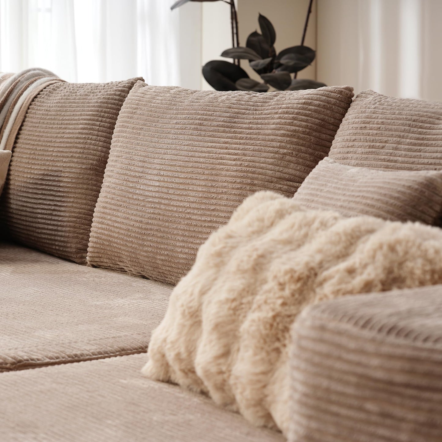 ovios 104" Cloud Sectional Couch with L-Shape Chaise,Modern Modular Sofa with Deep Seat, Upholstered Couches for Living Room Bedroom,No Assembly Required, Black (Corduroy Fabric)