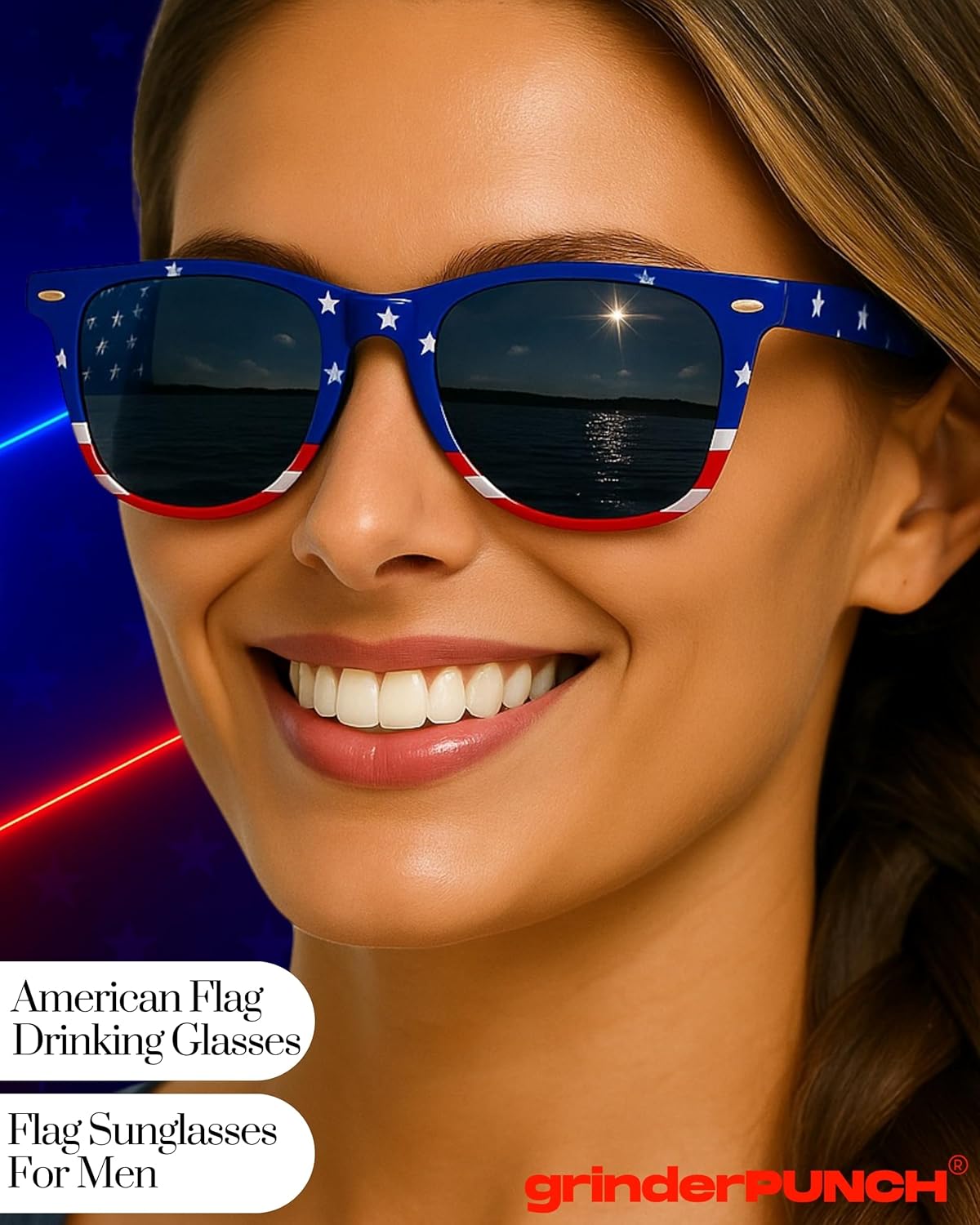 grinderPUNCH 2 Pairs Bulk American Sunglasses USA Flag Classic Patriot