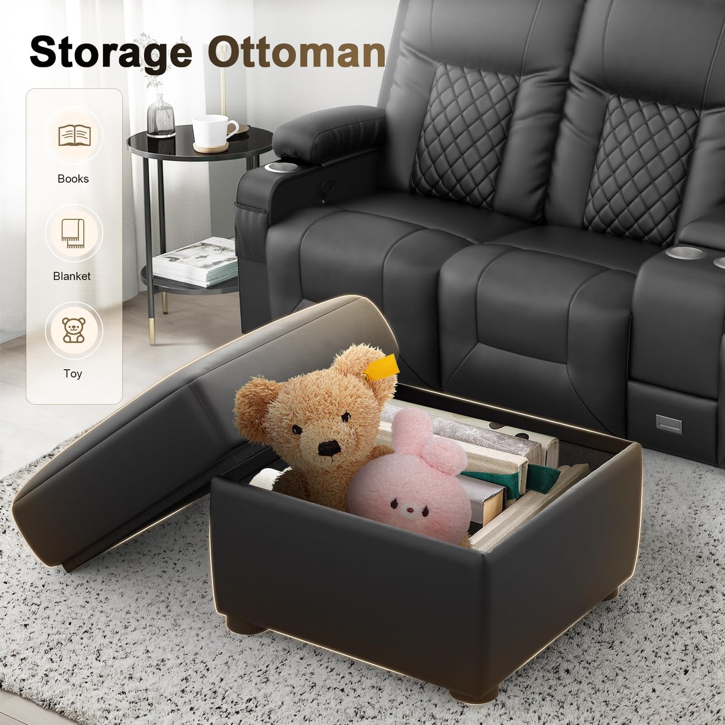 YONISEE 3 Seat Recliner Sofa, Large Reclining Sofa with Storage Console, Manual Reclining Chair with USB Ports, 2 Cell Phone Holder, 3 Seater Loveseat Recliner Couch for Living Room