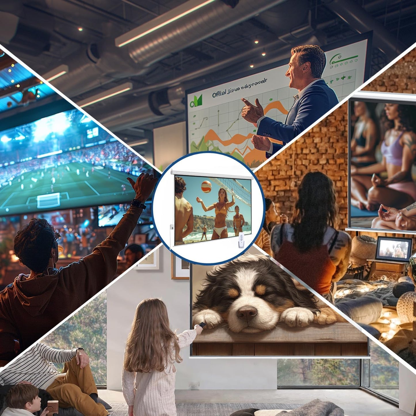 110" Motorized Projector Screen, Electric 16:9 Projector Screen with Remote Control, Indoor/Outdoor HD Movie Screen, Wall/Ceiling Mounted, Perfect for Home Office Theater TV, White