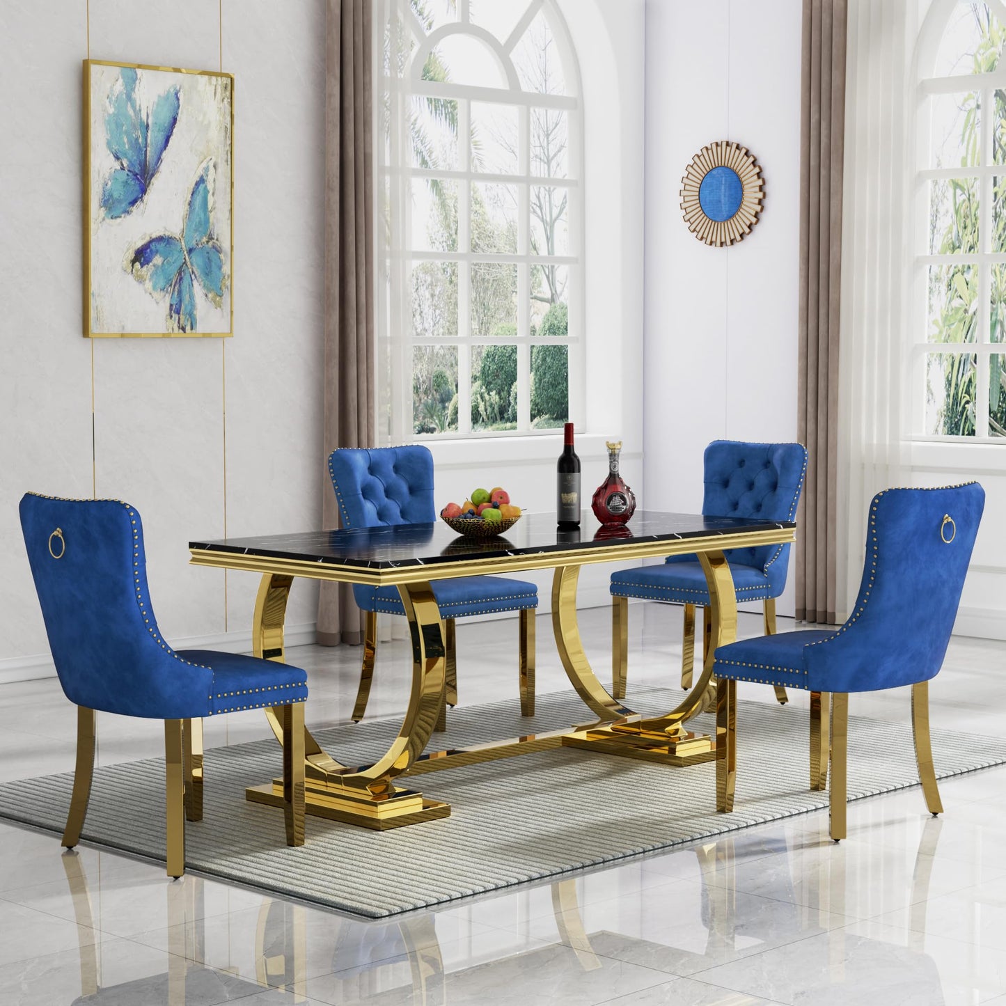 HomVent 70" Faux Marble Dining Table Set for 6, Rectangular Marble Top Kitchen Table Set, Kitchen & Dining Room Sets, Dining Table and Dining Chair