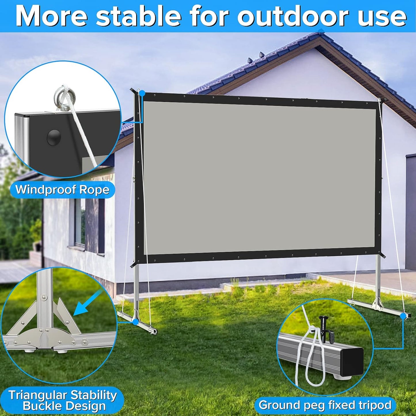 Projector Screen and Stand,JWSIT 135 inch Outdoor Movie Screen-Upgraded 3 Layers PVC 16:9 Outdoor Projector Screen,Portable Video Projection Screen with Carrying Bag for Home Theater Backyard