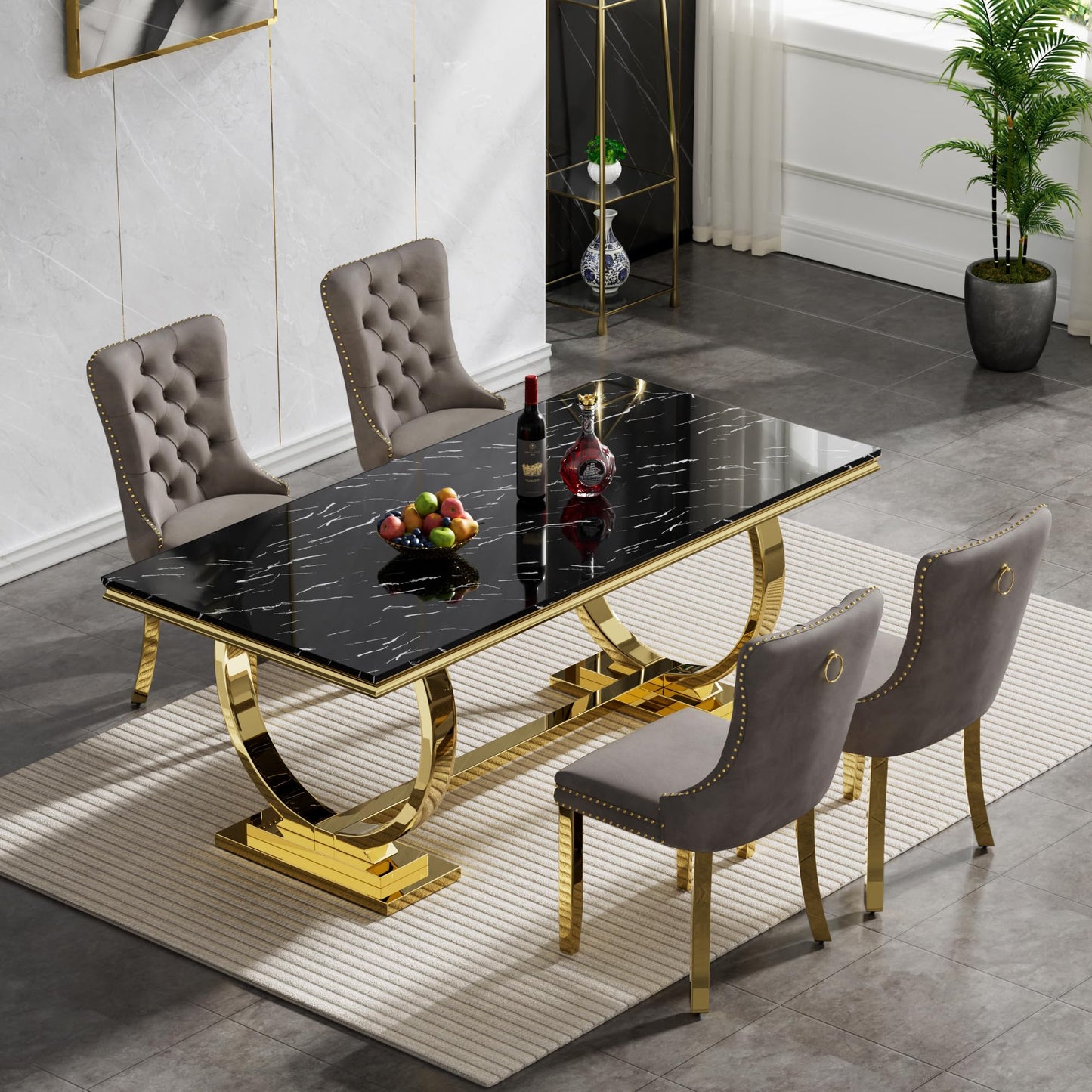 HomVent 70" Faux Marble Dining Table Set for 6, Rectangular Marble Top Kitchen Table Set, Kitchen & Dining Room Sets, Dining Table and Dining Chair