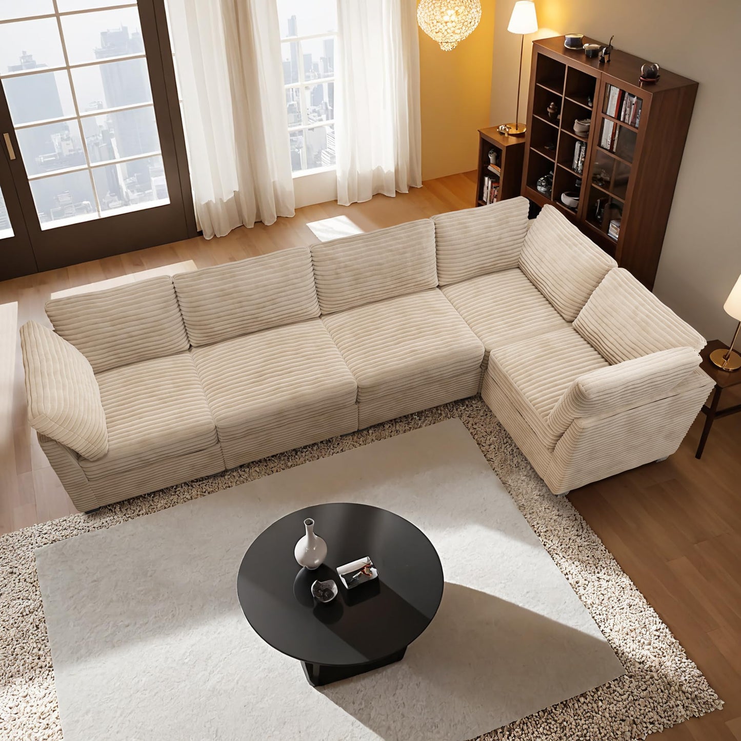 HOOOWOOO Modular Sectional Sofa,5 Pieces Sectional Couches for Living Room,98X98 L Shaped Cloud Couch Set(Grey Velvet Corduroy)