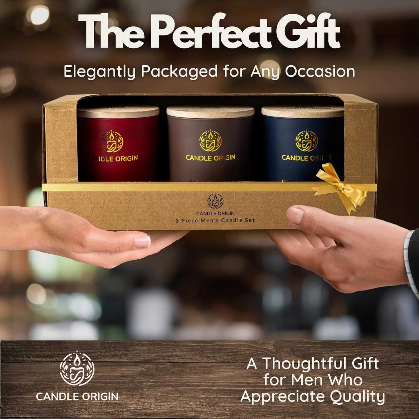 – Set of 3 10oz Each Scented Candles Premium Gift Set for Men – Aromatherapy Candles for Him – Natural Ingredients & Essential Oils – 50+HR Burn Time - Soy Wax - Clean Burning