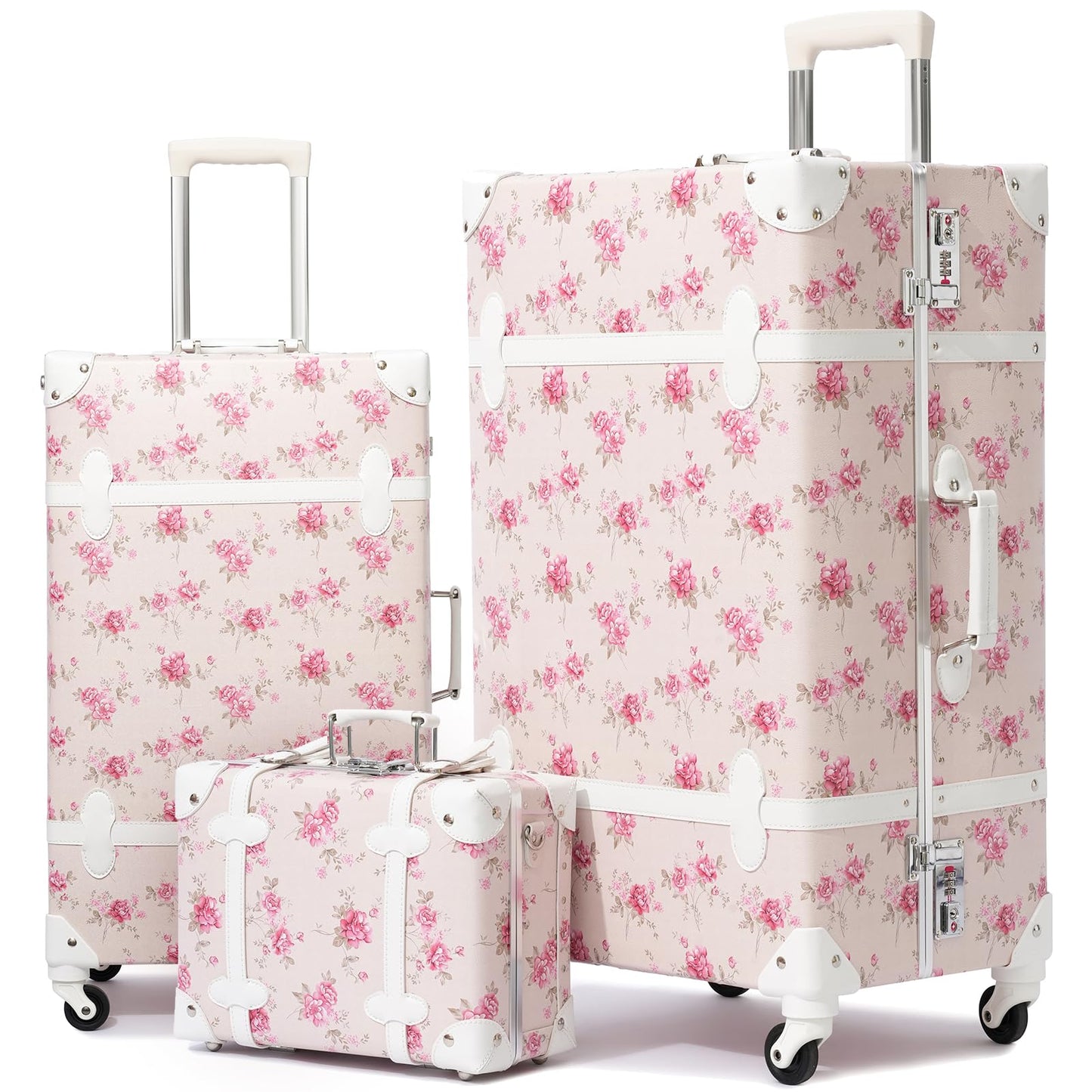 urecity Vintage Luggage Sets of 3 Piece - Hardside Lightweight Spinner Suitcases - Retro Travel Set includes Under Seat Train Case, 26"+20"+12"