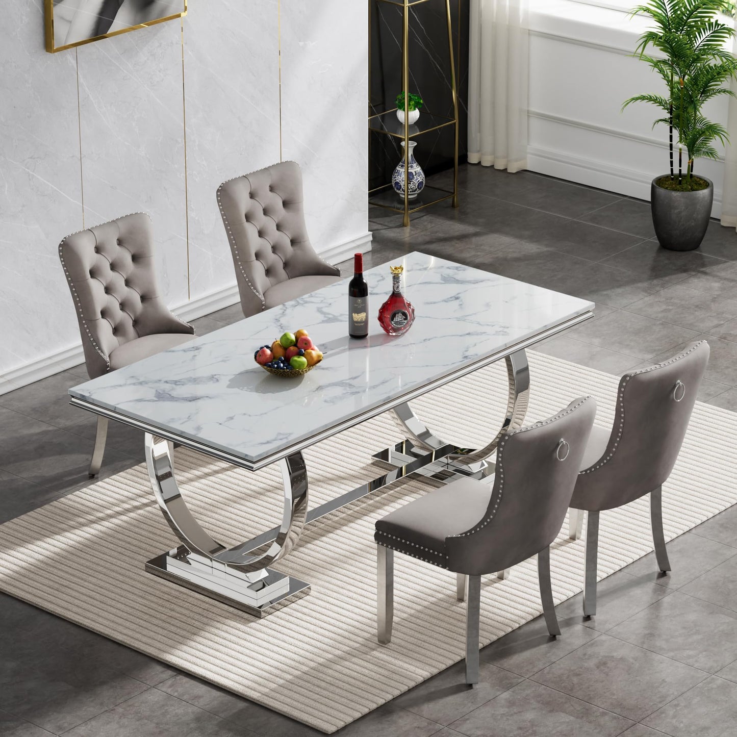 HomVent 70" Faux Marble Dining Table Set for 6, Rectangular Marble Top Kitchen Table Set, Kitchen & Dining Room Sets, Dining Table and Dining Chair