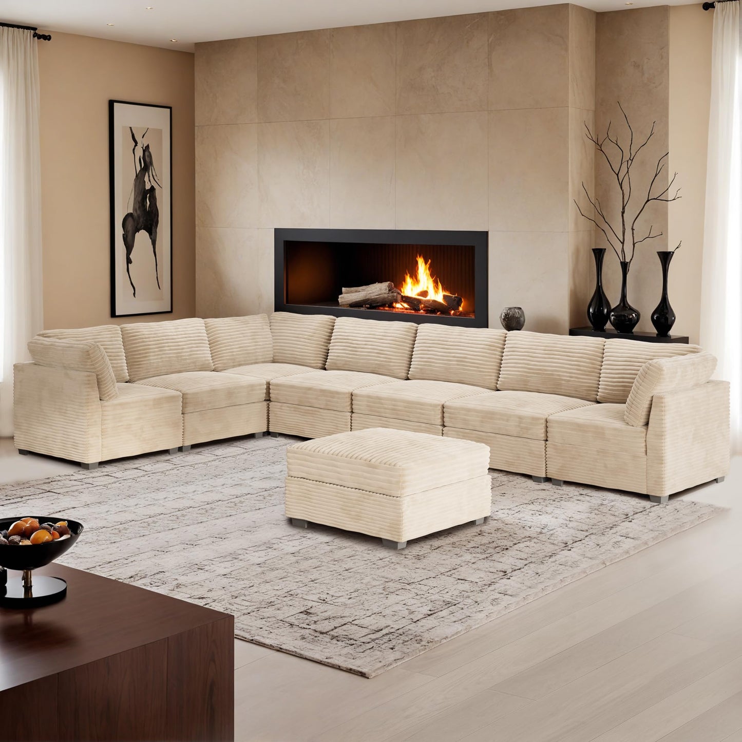 HOOOWOOO Modular Sectional Sofa,5 Pieces Sectional Couches for Living Room,98X98 L Shaped Cloud Couch Set(Grey Velvet Corduroy)